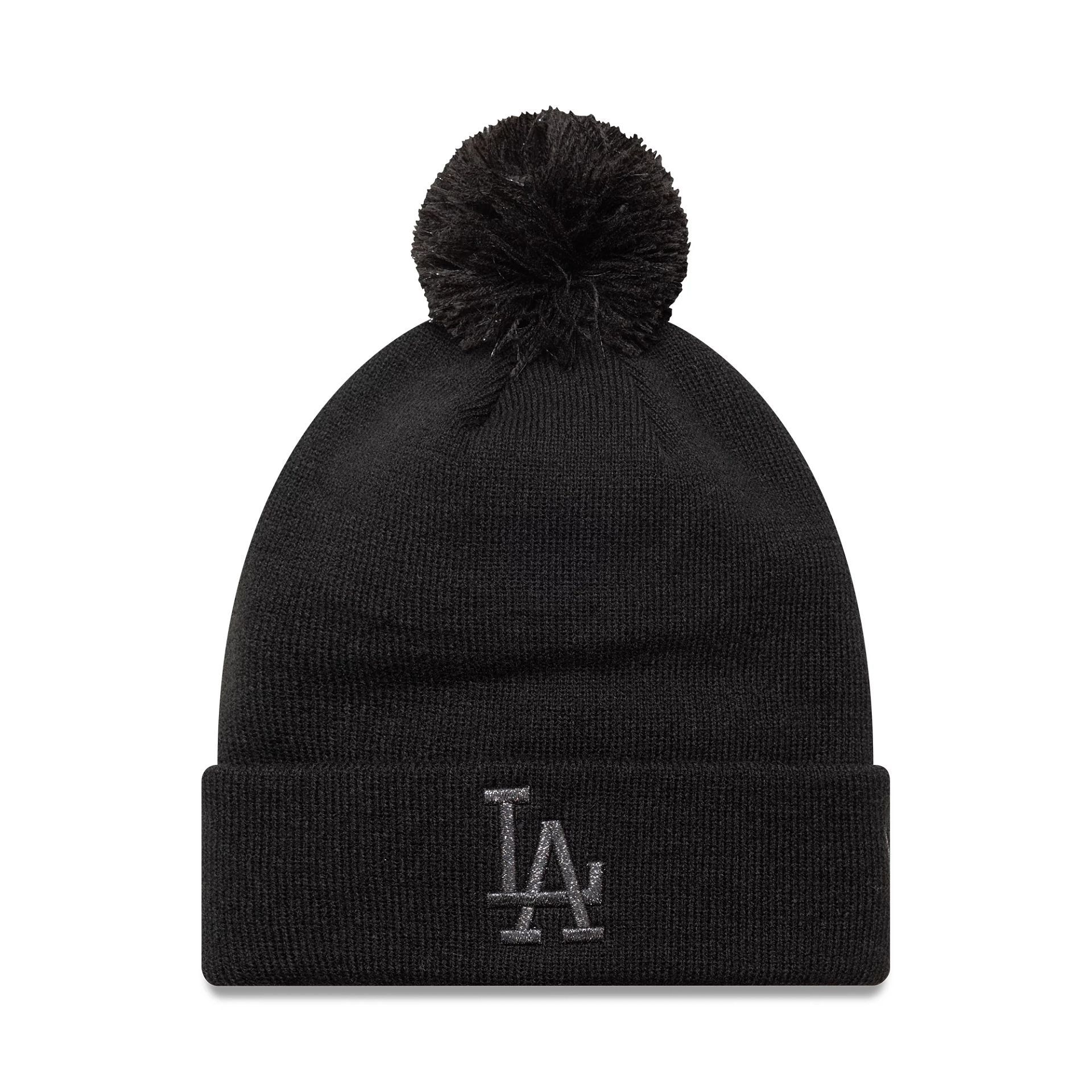 This is a LA Dodgers Womens MLB Metallic Black Cuff Knit Beanie Hat 1