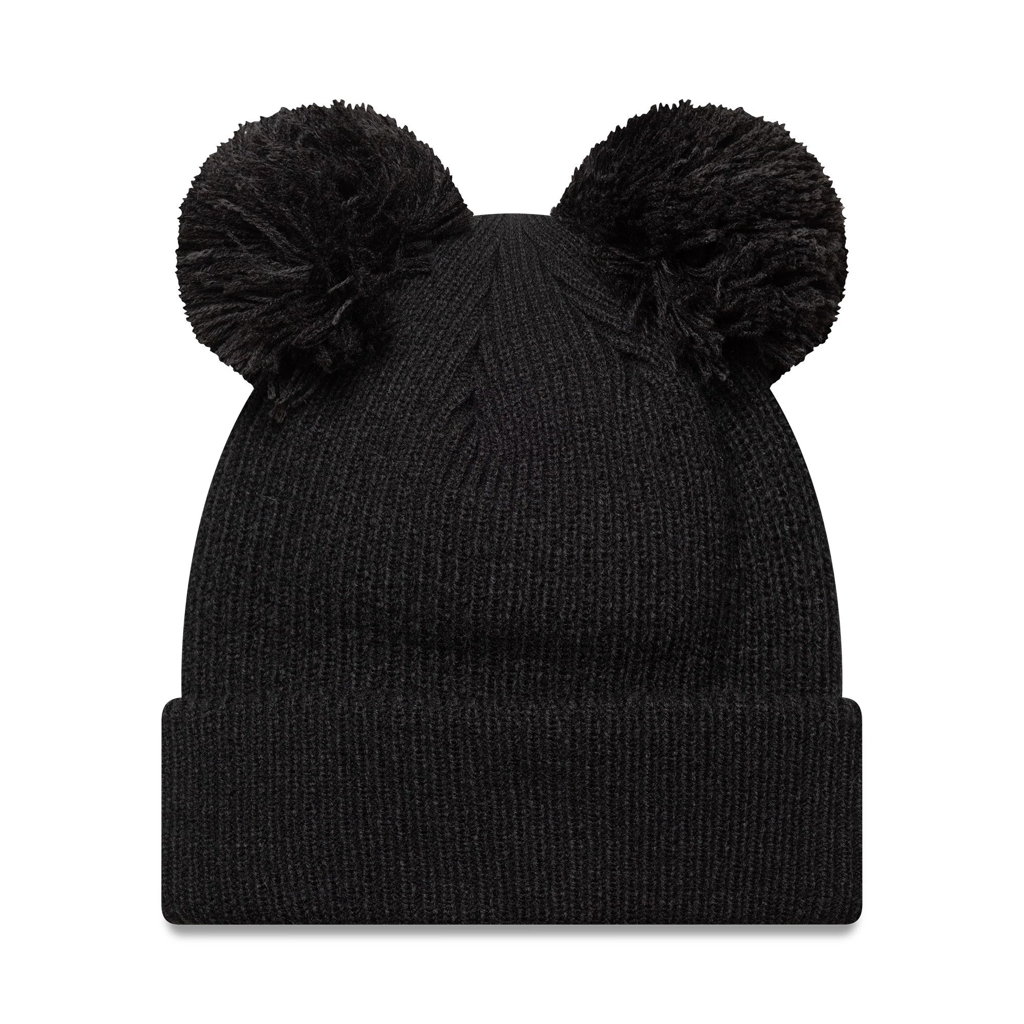 This is a New York Yankees Womens MLB Double Pom Black Cuff Knit Beanie Hat 2