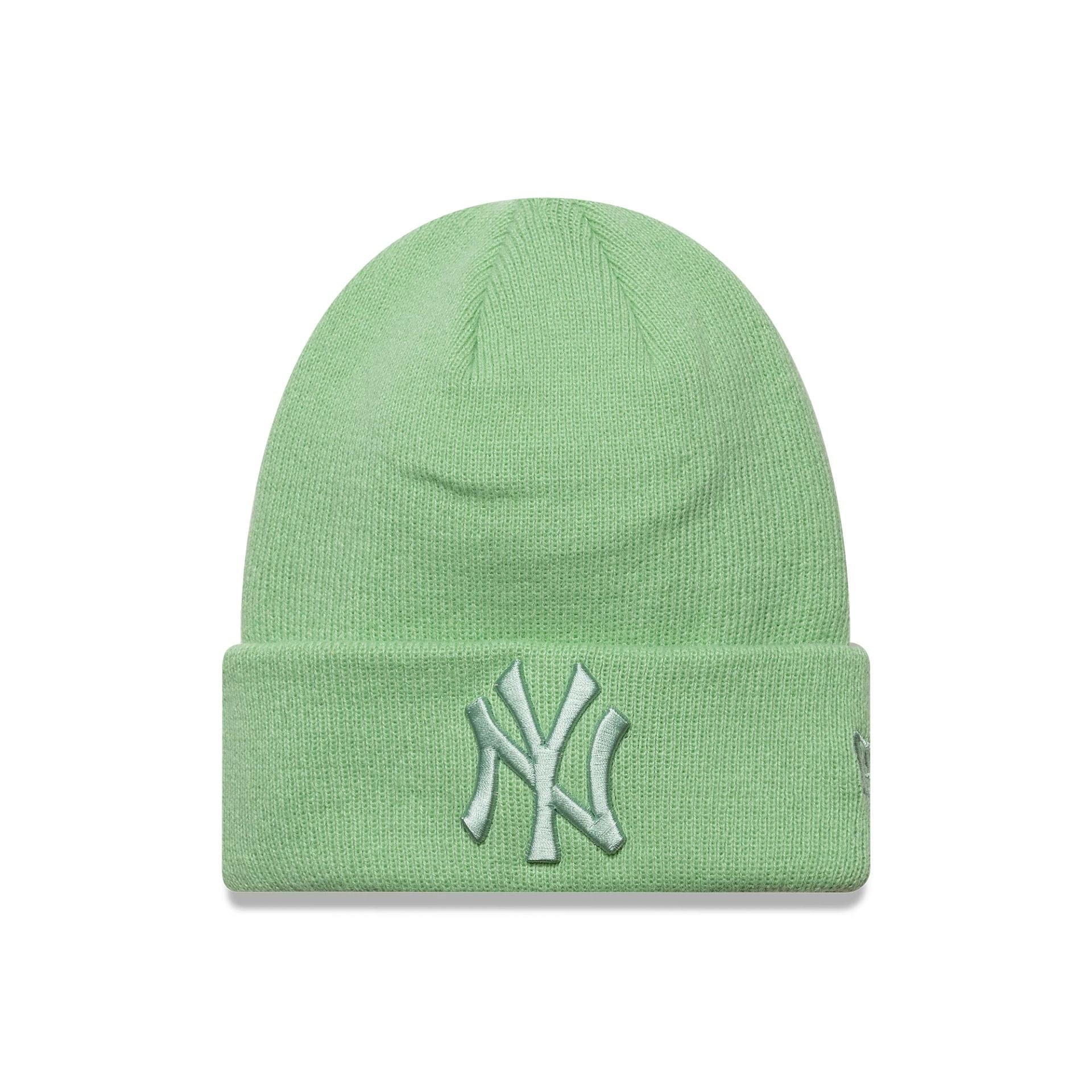 This is a New York Yankees Youth MLB League Essential Pastel Green Cuff Knit Beanie Hat 1