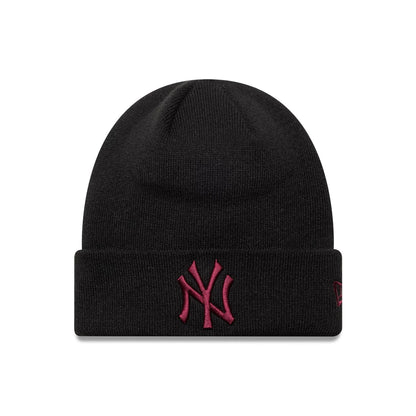 This is a New York Yankees MLB League Essential Black Cuff Knit Beanie Hat 1