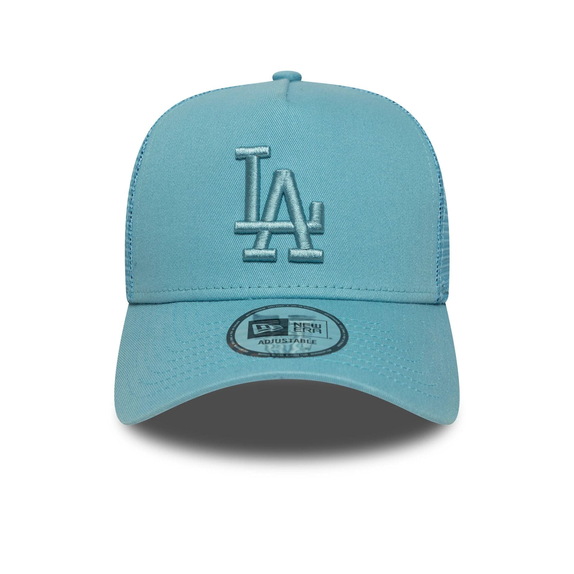 This is a LA Dodgers MLB League Essential Pastel Blue 9FORTY A-Frame Trucker Adjustable Cap 2