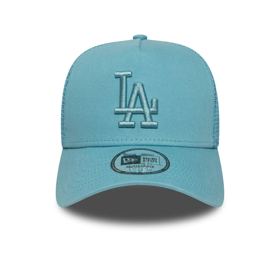 This is a LA Dodgers MLB League Essential Pastel Blue 9FORTY A-Frame Trucker Adjustable Cap 2