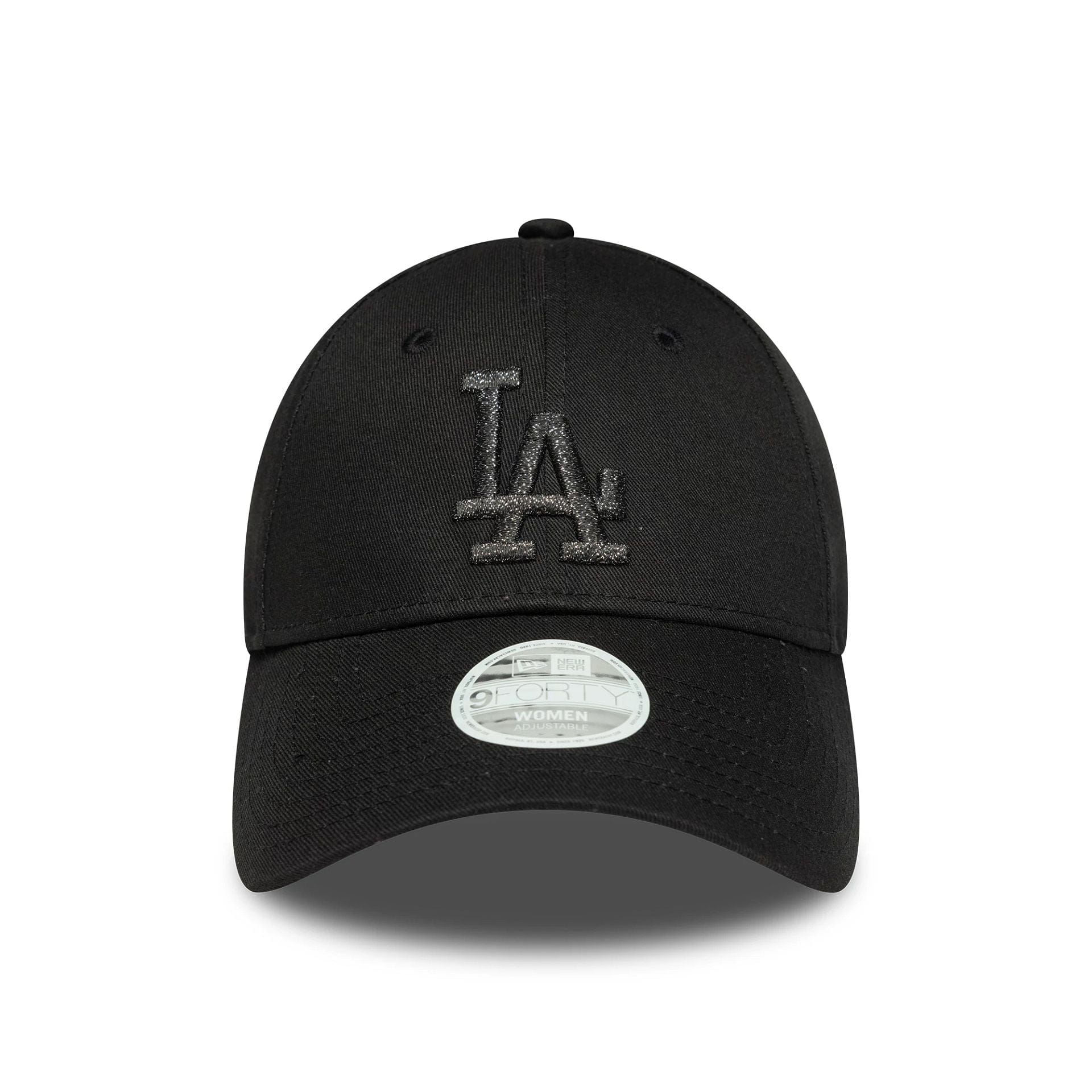This is a LA Dodgers Womens MLB Metallic Logo Black 9FORTY Adjustable Cap 2
