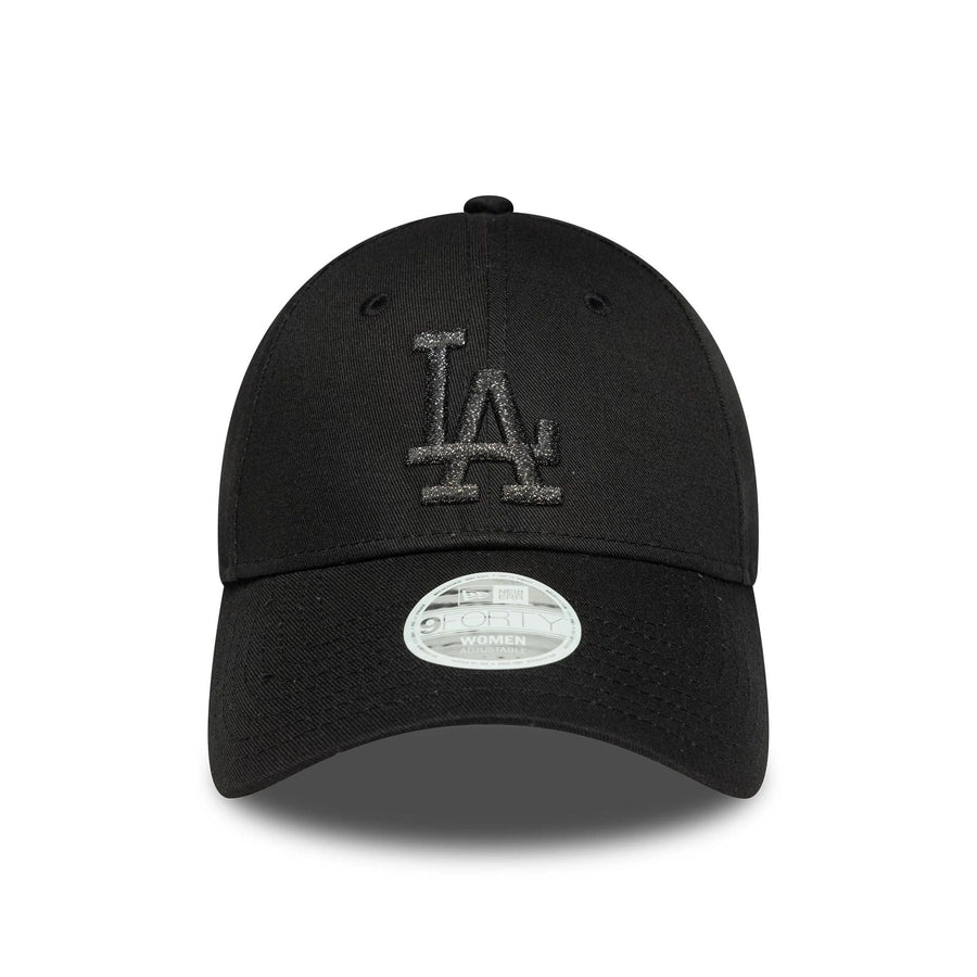 This is a LA Dodgers Womens MLB Metallic Logo Black 9FORTY Adjustable Cap 2