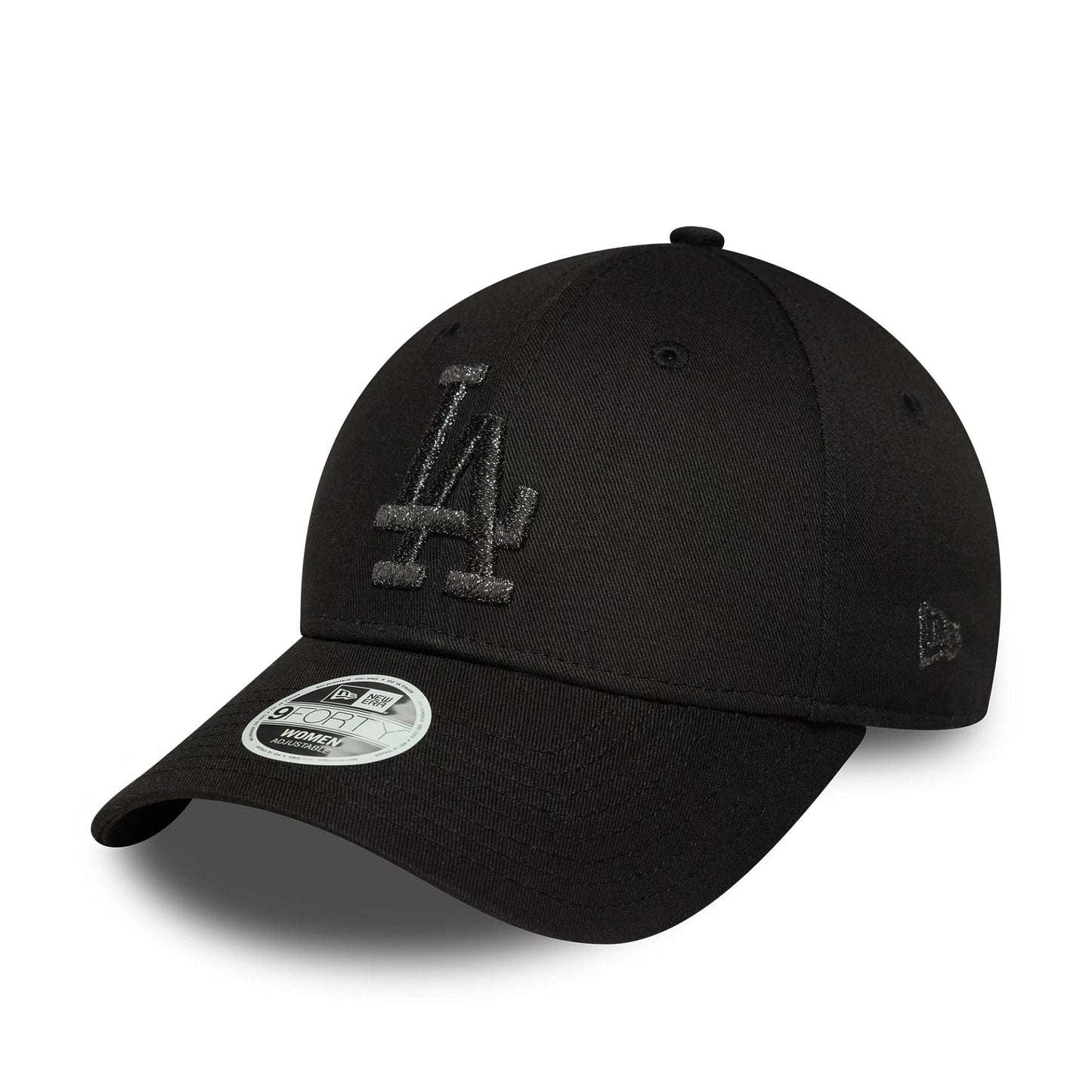 This is a LA Dodgers Womens MLB Metallic Logo Black 9FORTY Adjustable Cap 1