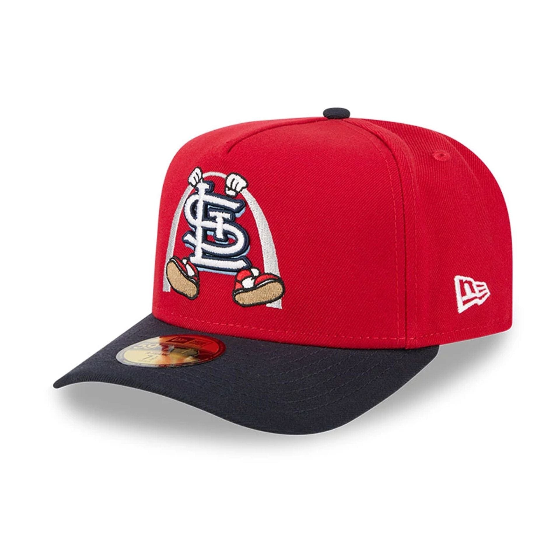 Pictured is this MLB Cartoon St. Louis Cardinals 59FIFTY A-Frame Fitted cap in red. 1