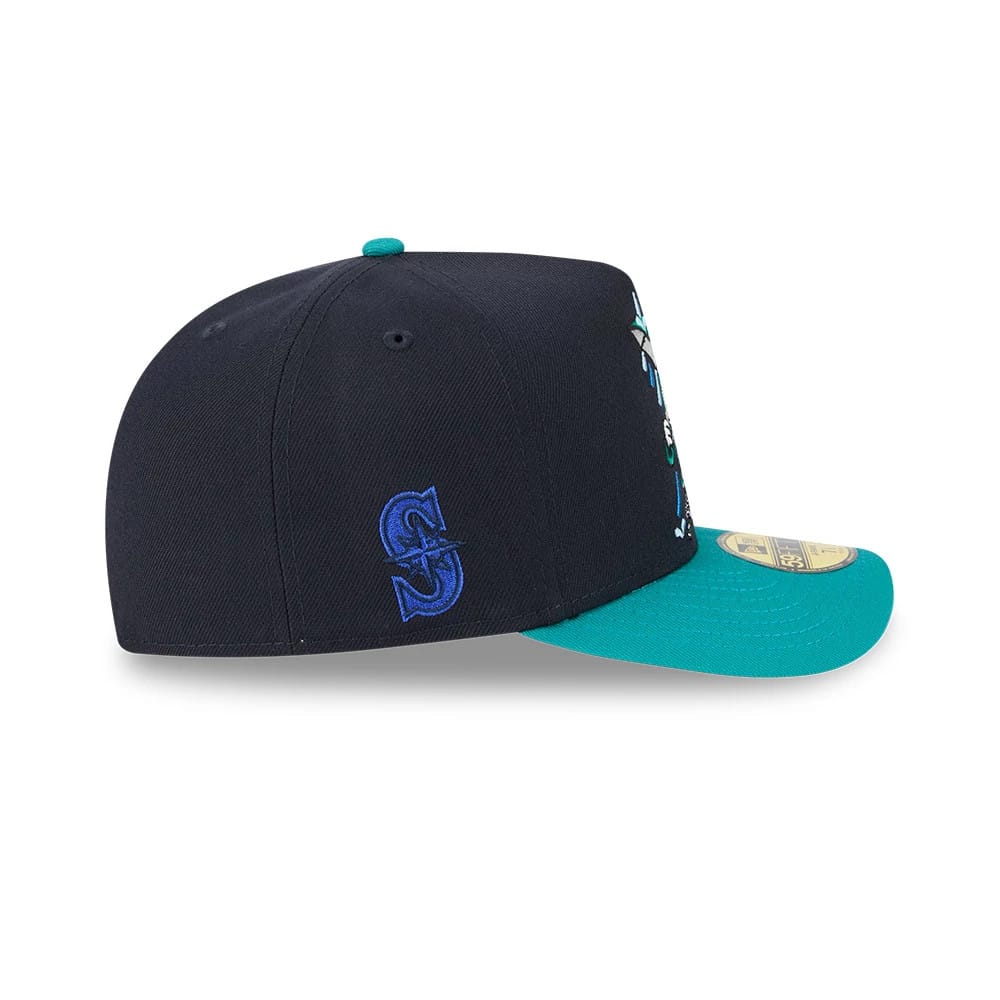 Pictured is this MLB Cartoon Seattle Mariners 59FIFTY A-Frame Fitted cap in navy. 5