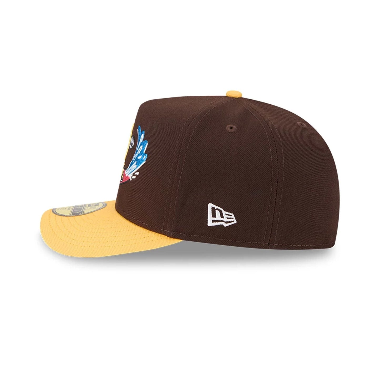 Pictured is this MLB Cartoon San Diego Padres 59FIFTY A-Frame Fitted cap in dark brown. 6