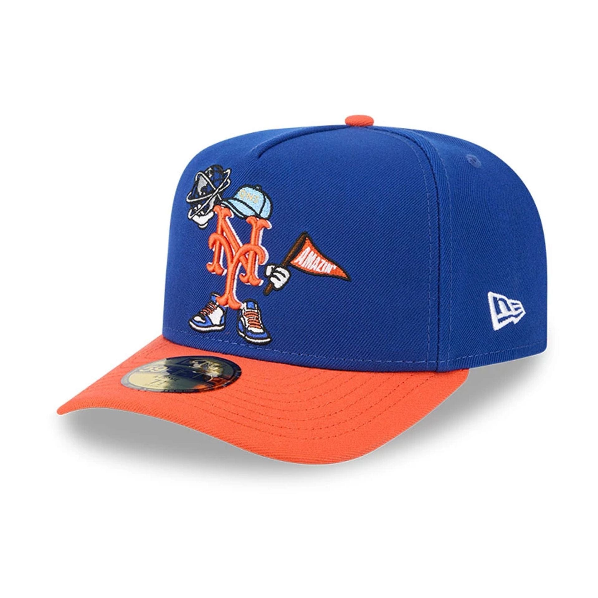 Pictured is this MLB Cartoon New York Mets 59FIFTY A-Frame Fitted cap in blue. 4