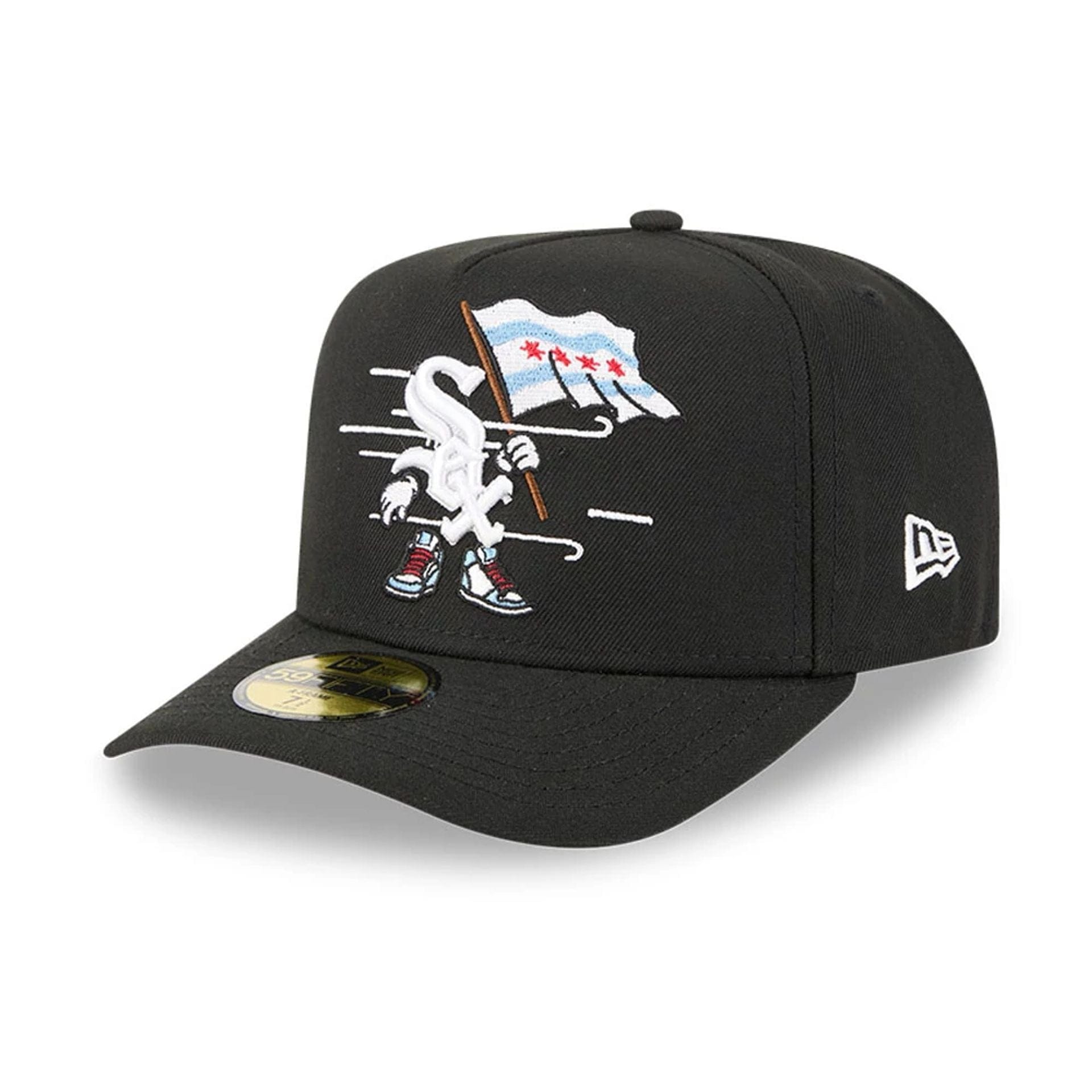 This is a Chicago White Sox MLB Cartoon Black 59FIFTY A-Frame Fitted Cap 1