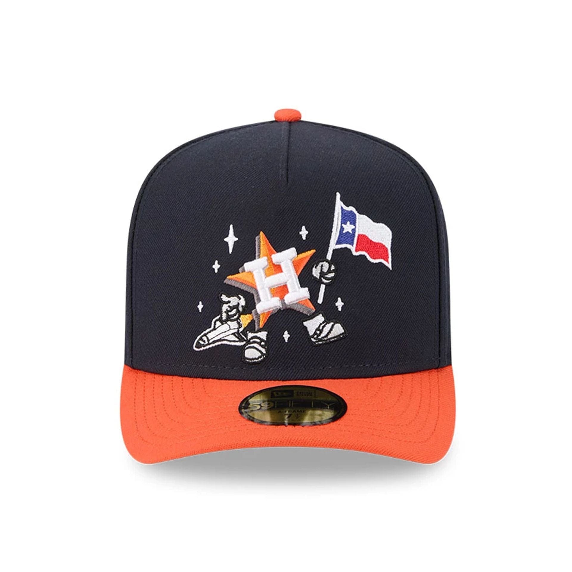 Pictured is this MLB Cartoon Houston Astros 59FIFTY A-Frame Fitted cap in navy. 3