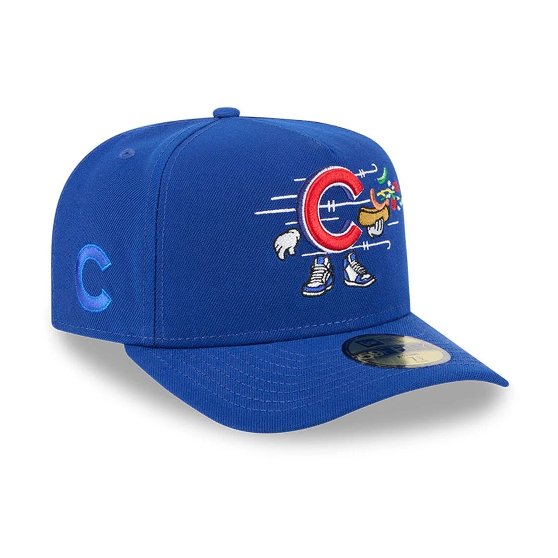 Pictured is this MLB Cartoon Chicago Cubs 59FIFTY A-Frame Fitted cap in blue. 1