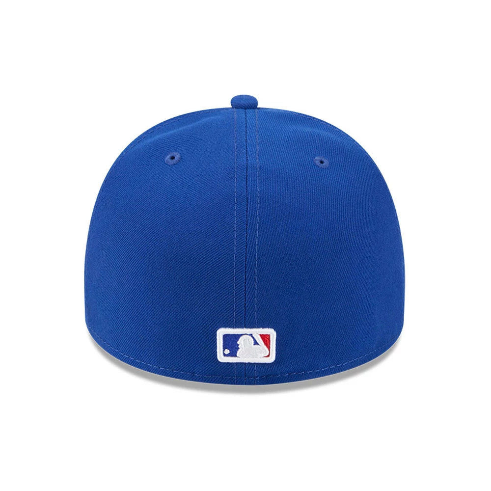 Chicago Cubs MLB Cartoon Blue New Era 59FIFTY A-Frame Fitted Cap, rear view showing the white embroidered MLB Batterman logo centred low on the structured blue crown with matching blue eyelets and top button.