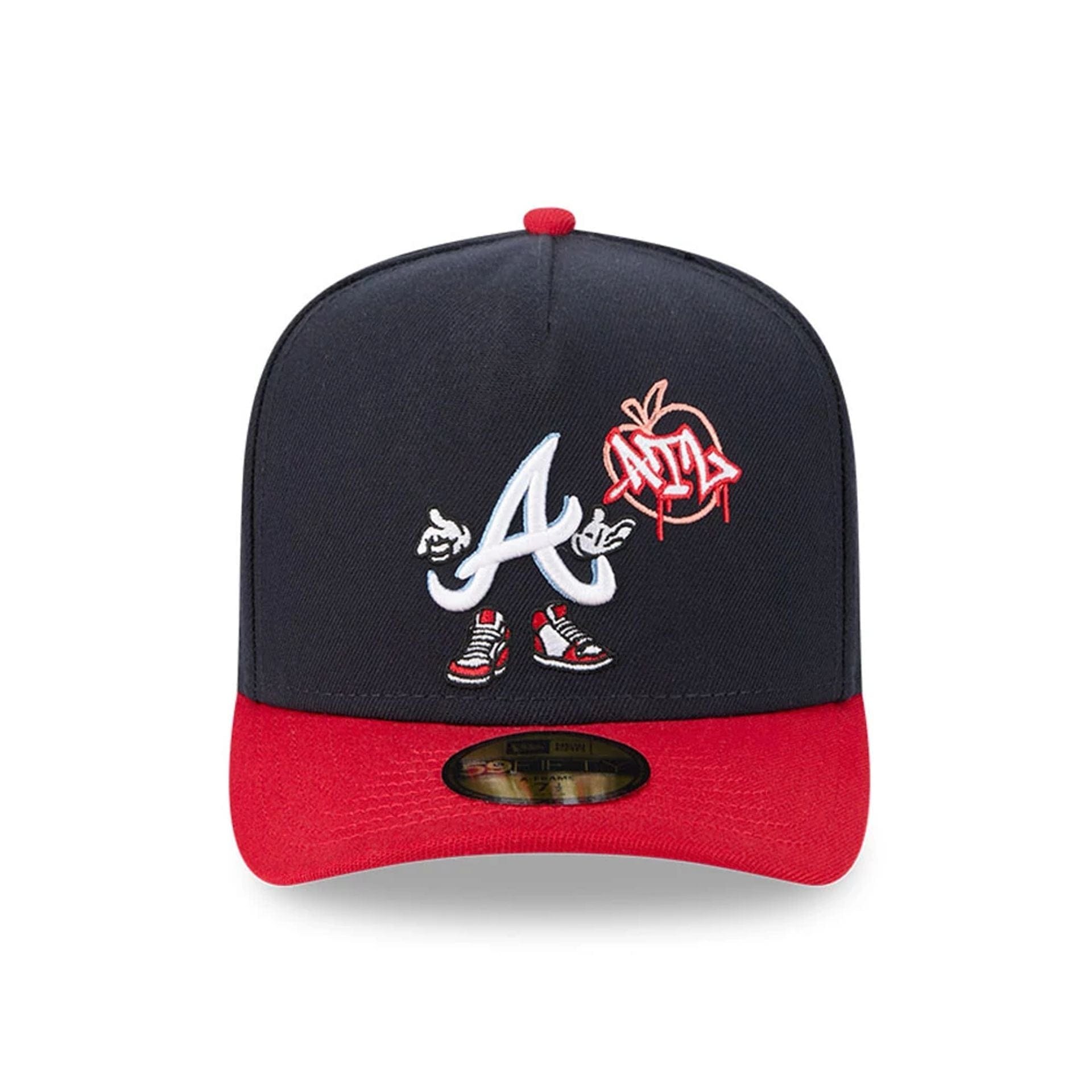 Pictured is this MLB Cartoon Atlanta Braves 59FIFTY A-Frame Fitted cap in navy. 3