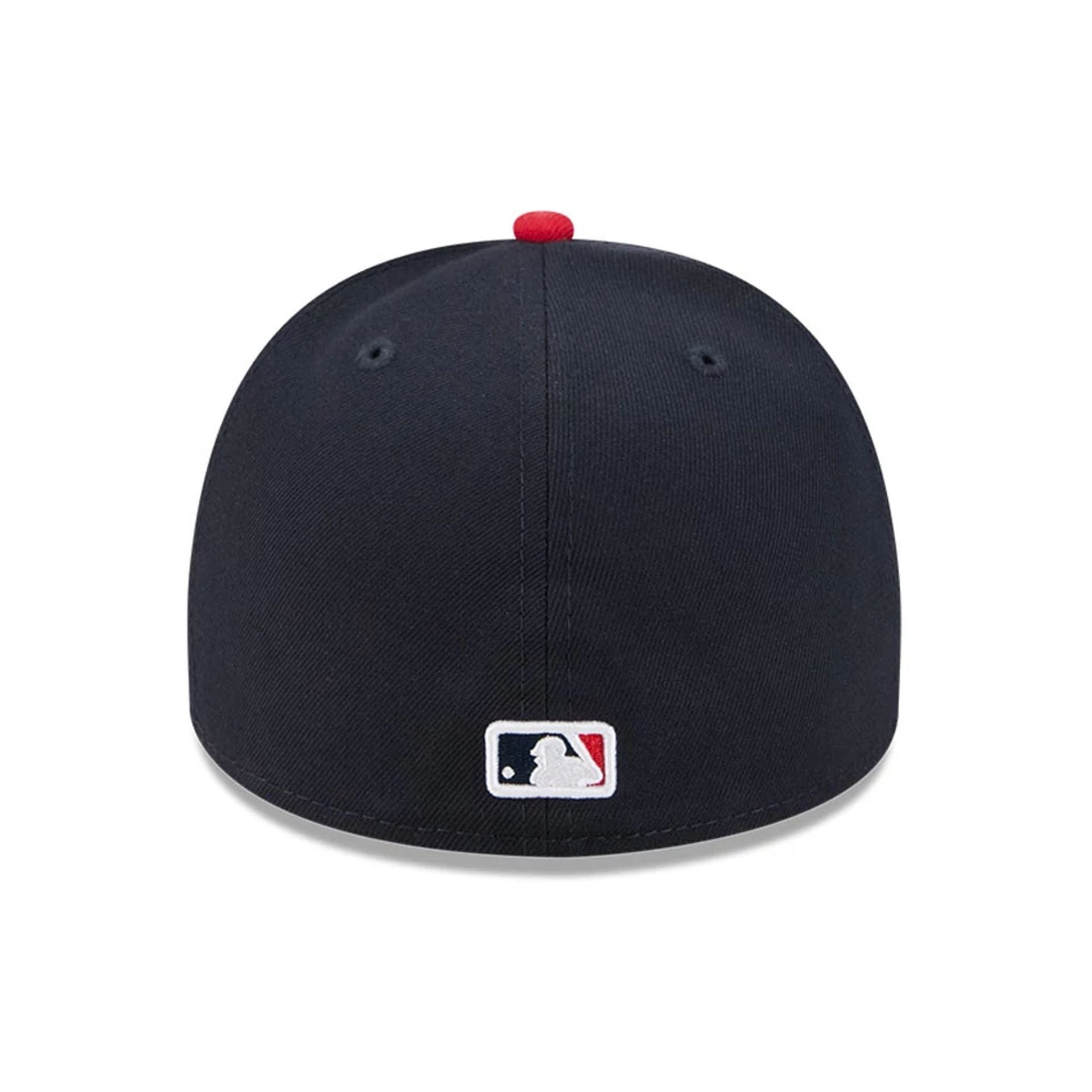 Pictured is this MLB Cartoon Atlanta Braves 59FIFTY A-Frame Fitted cap in navy. 7