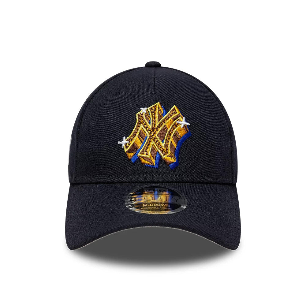 Pictured is this MLB Emblem New York Yankees 9FORTY M-Crown A-Frame cap in navy. 3