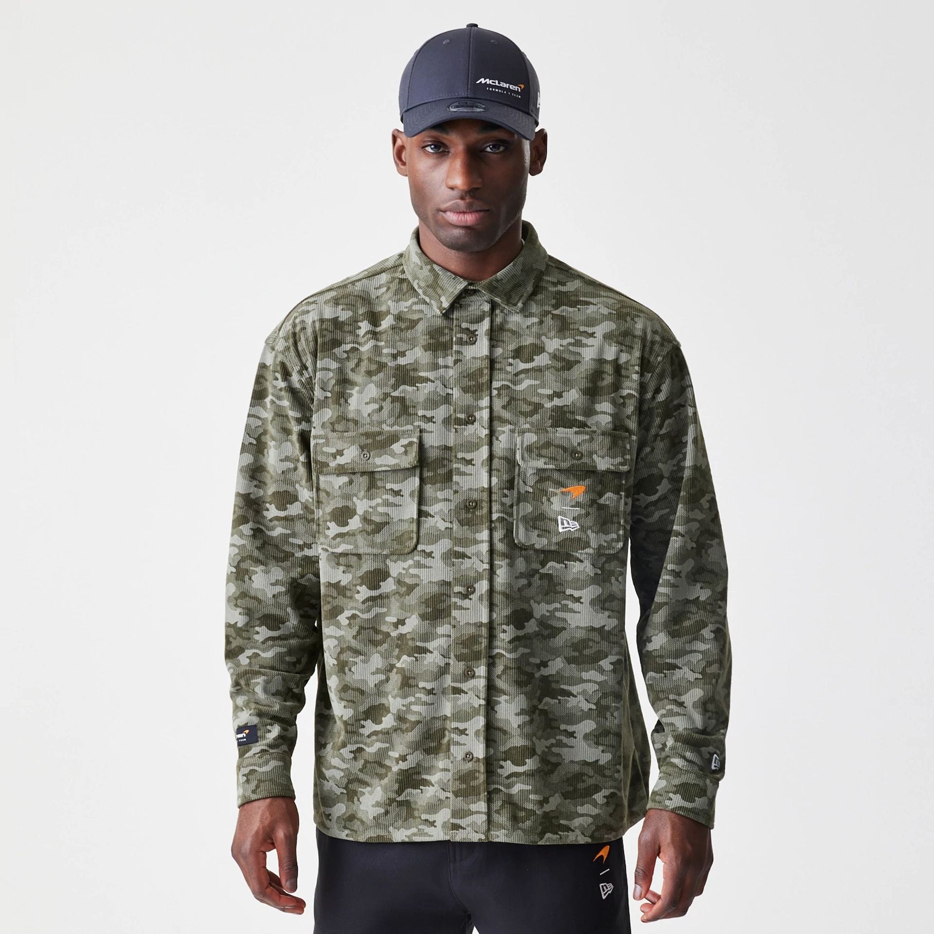 The Male model is wearing McLaren Racing Graphic Green Long Sleeve Shirt  1