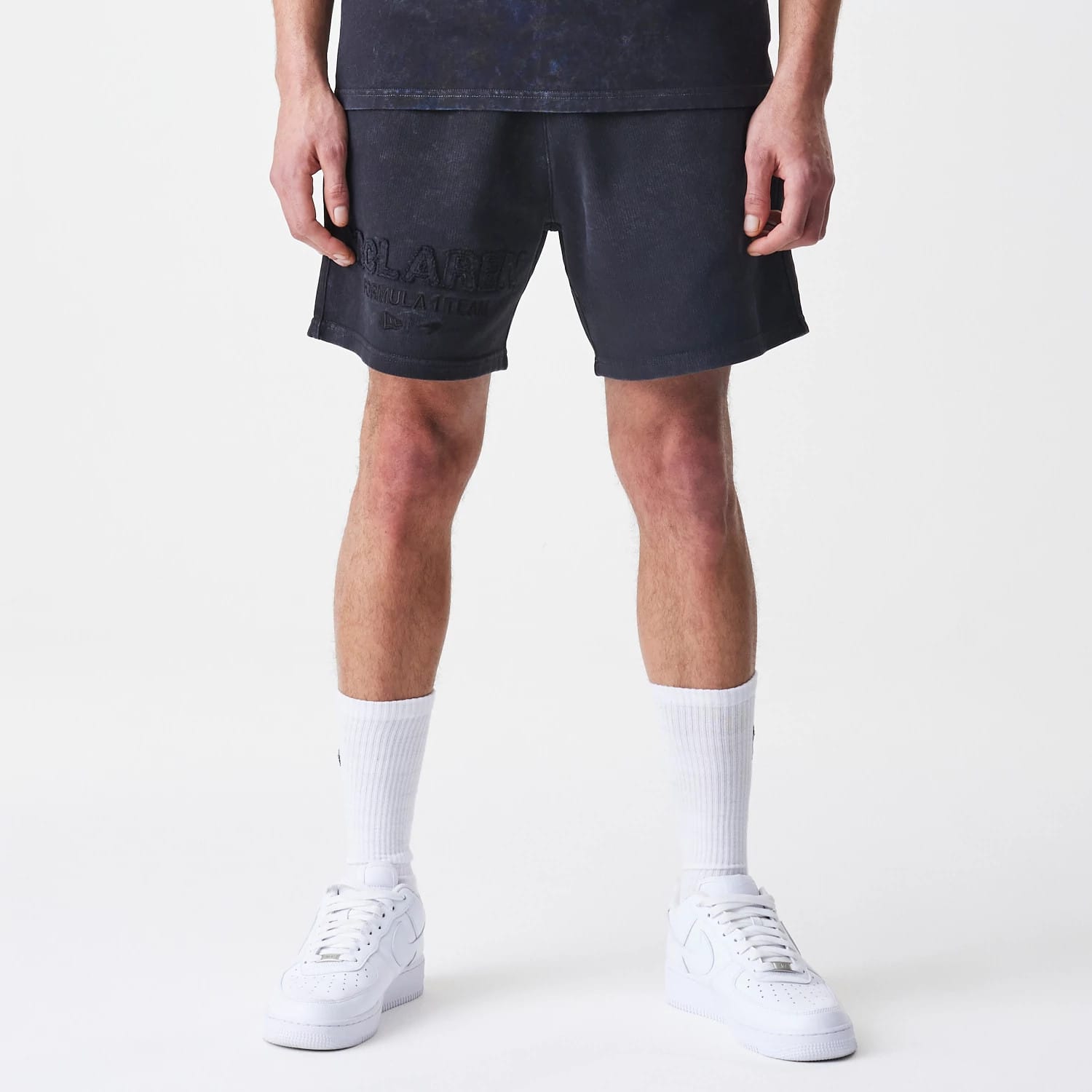 The Male model is wearing McLaren Racing Washed Black Shorts 1