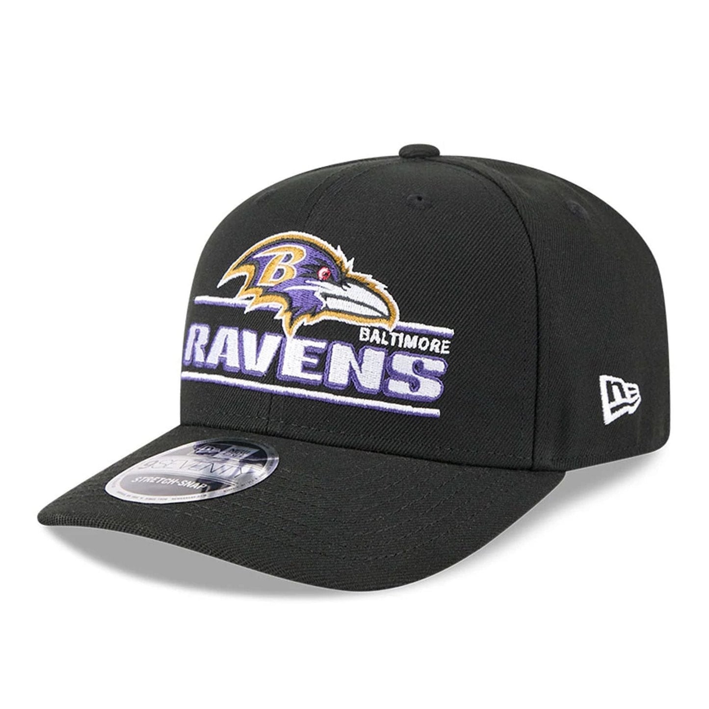 This is a Baltimore Ravens NFL Sated Black 9SEVENTY Stretch Snap Adjustable Cap 1