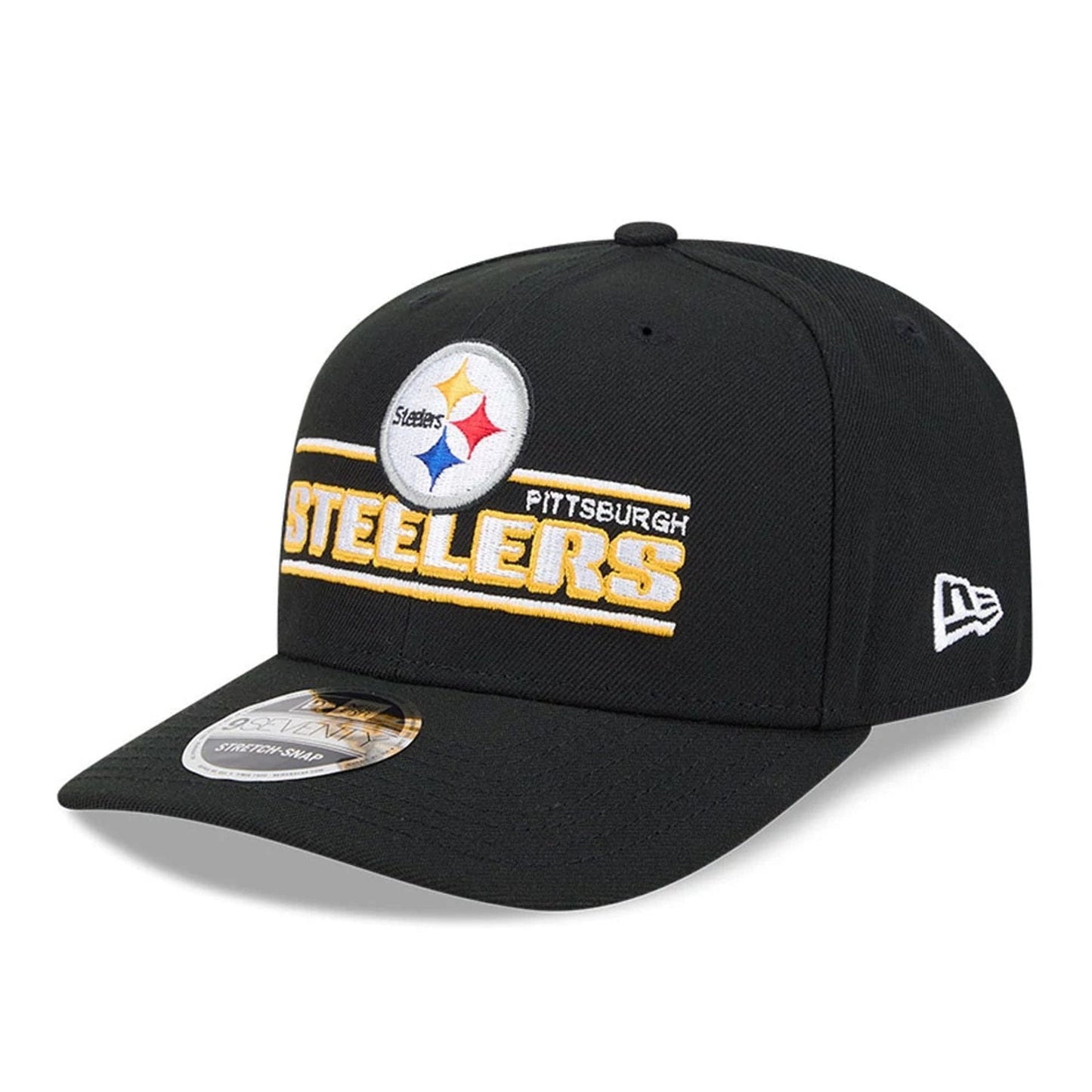 This is a Pittsburgh Steelers NFL Sated Black 9SEVENTY Stretch Snap Adjustable Cap 1