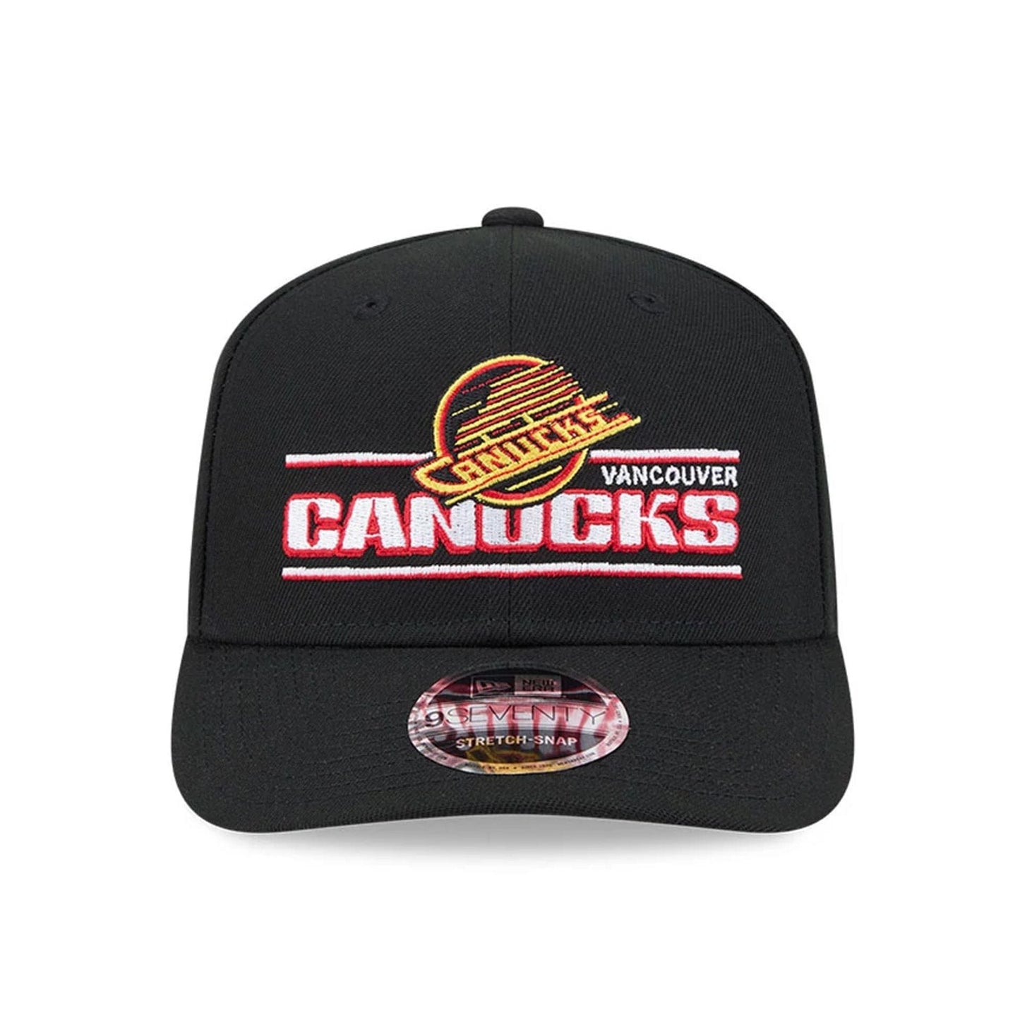 This is a Vancouver Canucks NHL Stated Black 9SEVENTY Stretch Snap Adjustable Cap 3
