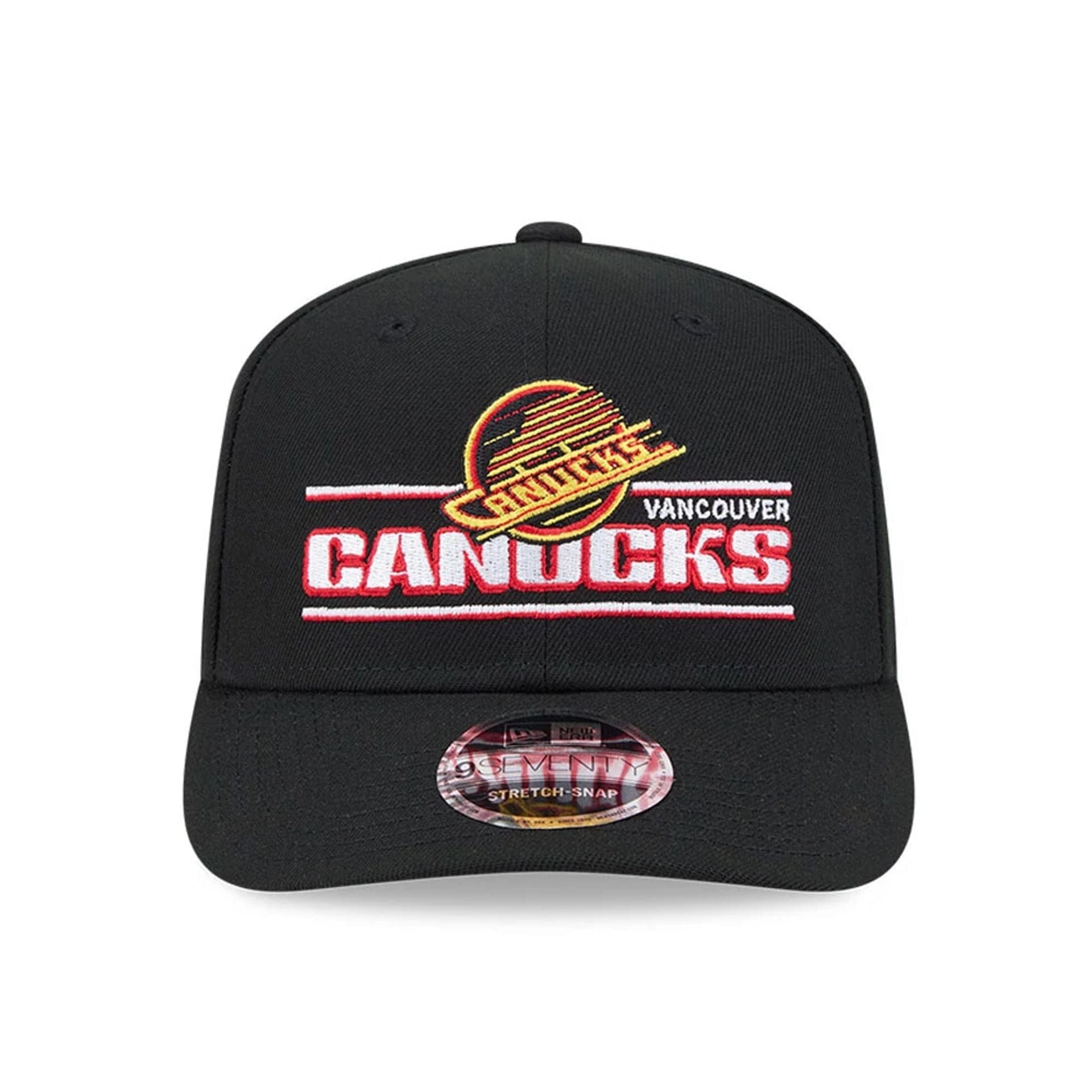 This is a Vancouver Canucks NHL Stated Black 9SEVENTY Stretch Snap Adjustable Cap 3