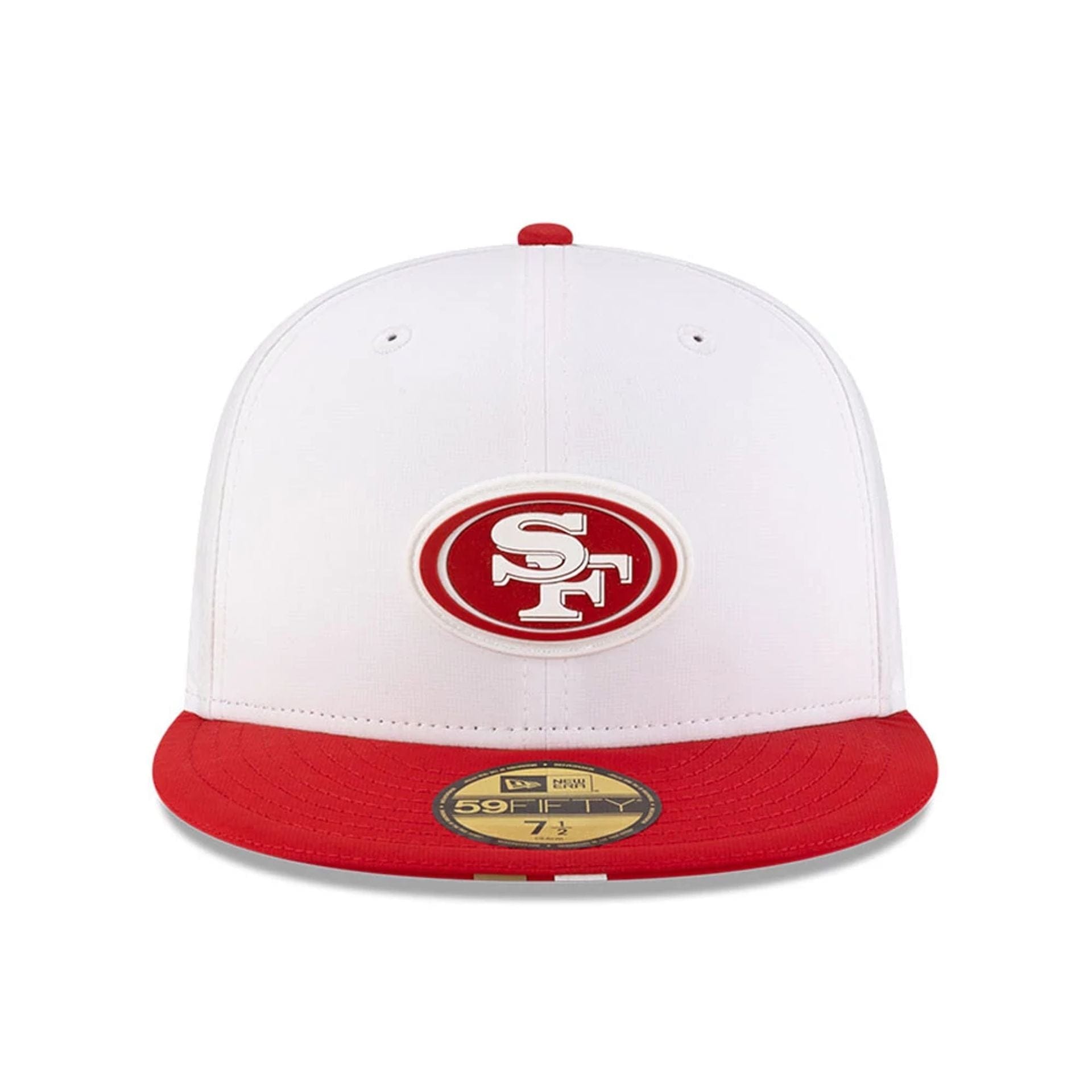 This is a San Francisco 49ers NFL Training 2025 White 59FIFTY Fitted Cap 2