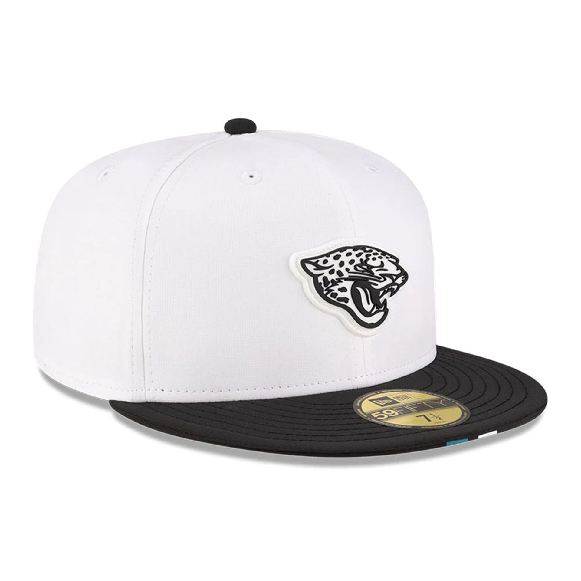 This is a Jacksonville Jaguars NFL Training 2025 White 59FIFTY Fitted Cap 3