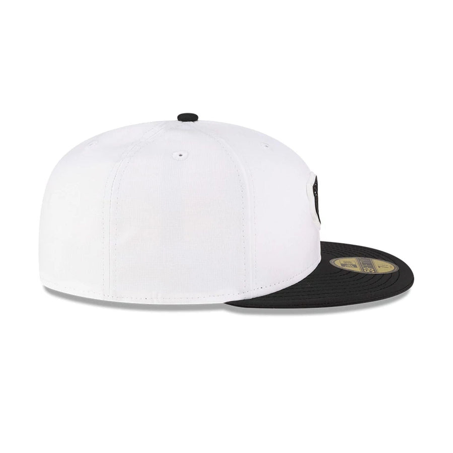 This is a Jacksonville Jaguars NFL Training 2025 White 59FIFTY Fitted Cap 5