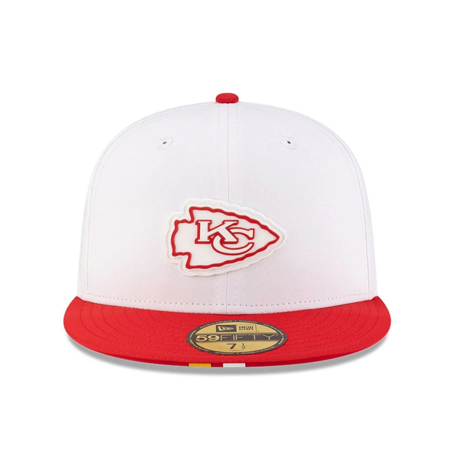 This is a Kansas City Chiefs NFL Training 2025 White 59FIFTY Fitted Cap 2