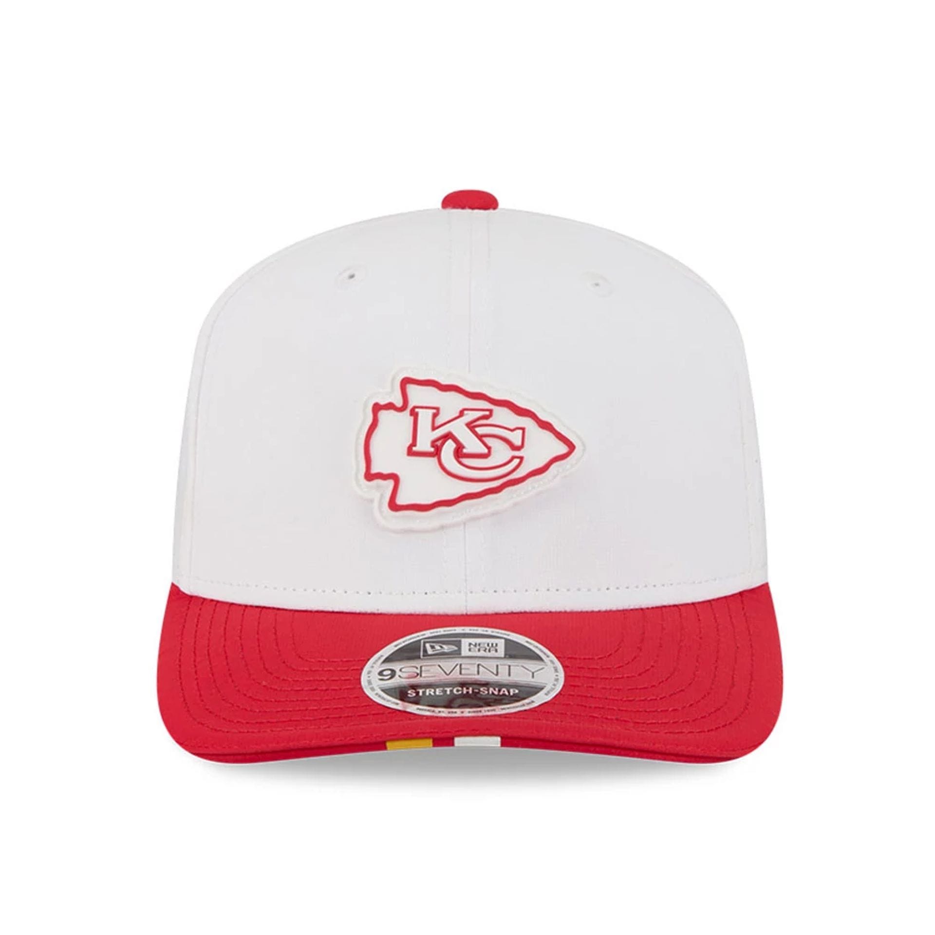 This is a Kansas City Chiefs NFL Training 2025 White 9SEVENTY Stretch Snap Adjustable Cap 2