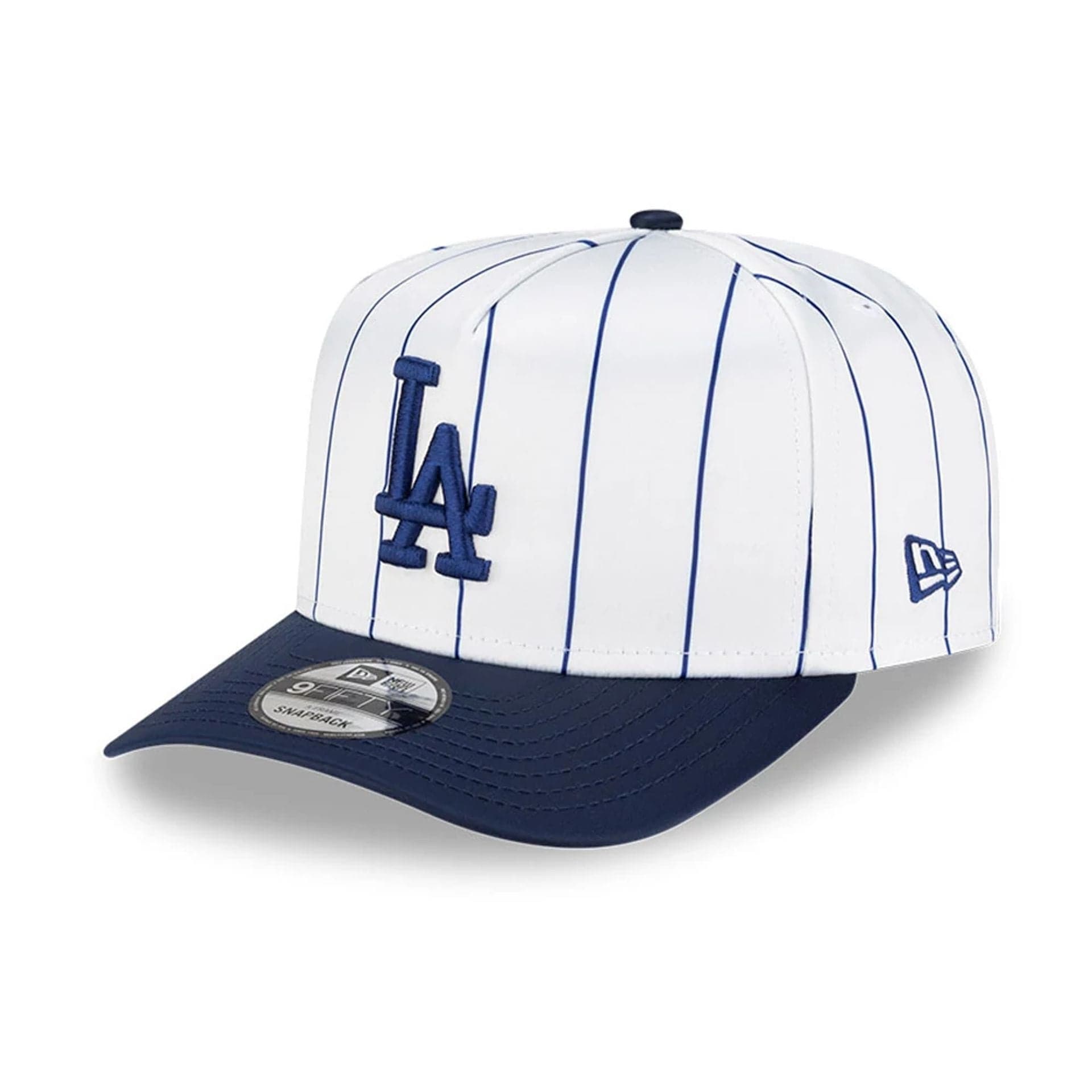 This is a LA Dodgers Satin Pinstripe Dark Blue 9FIFTY A-Frame Adjustable Cap 1