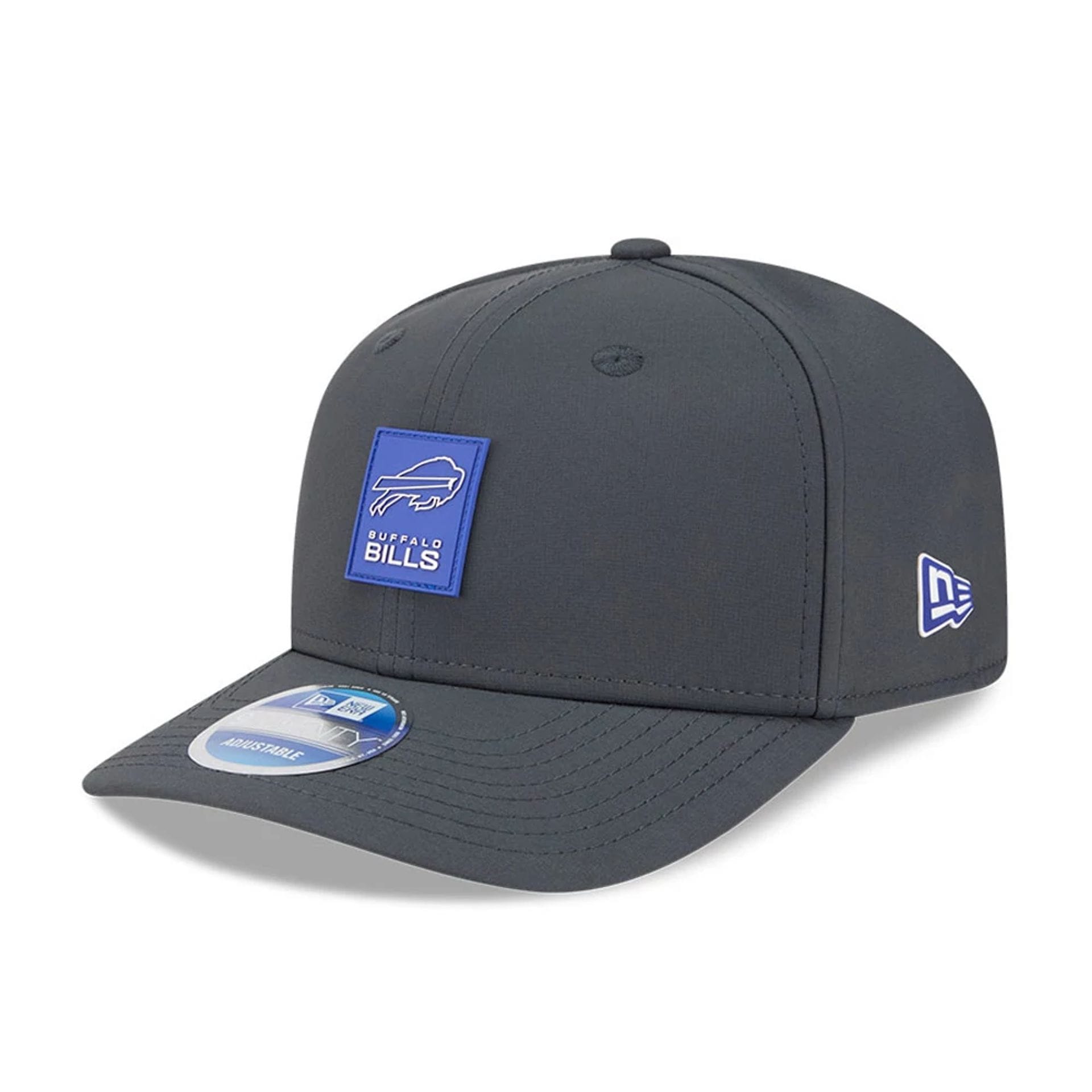 This is a Buffalo Bills NFL Sideline 2025 Charcoal 9SEVENTY Stretch Snap Adjustable Cap  1