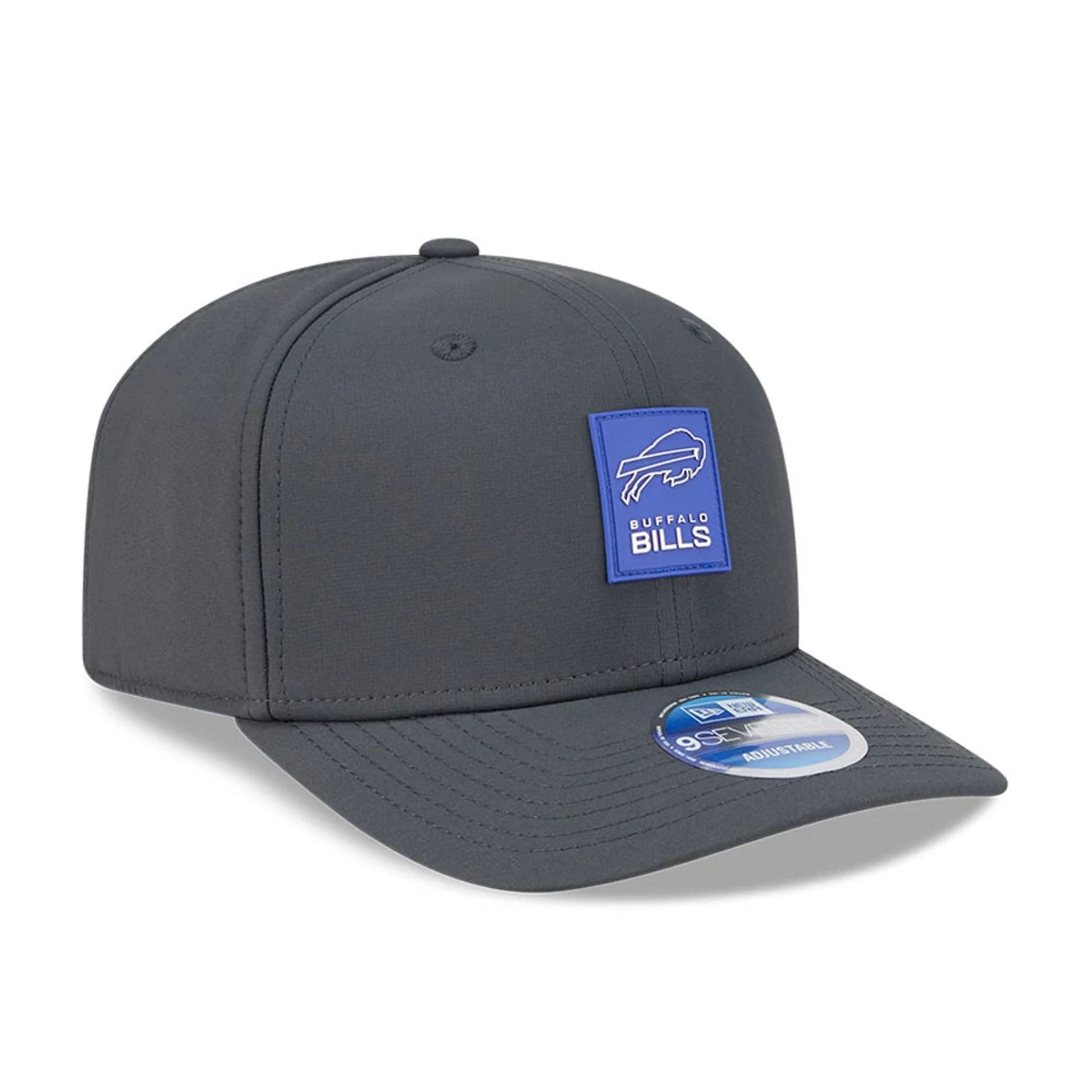 This is a Buffalo Bills NFL Sideline 2025 Charcoal 9SEVENTY Stretch Snap Adjustable Cap  2