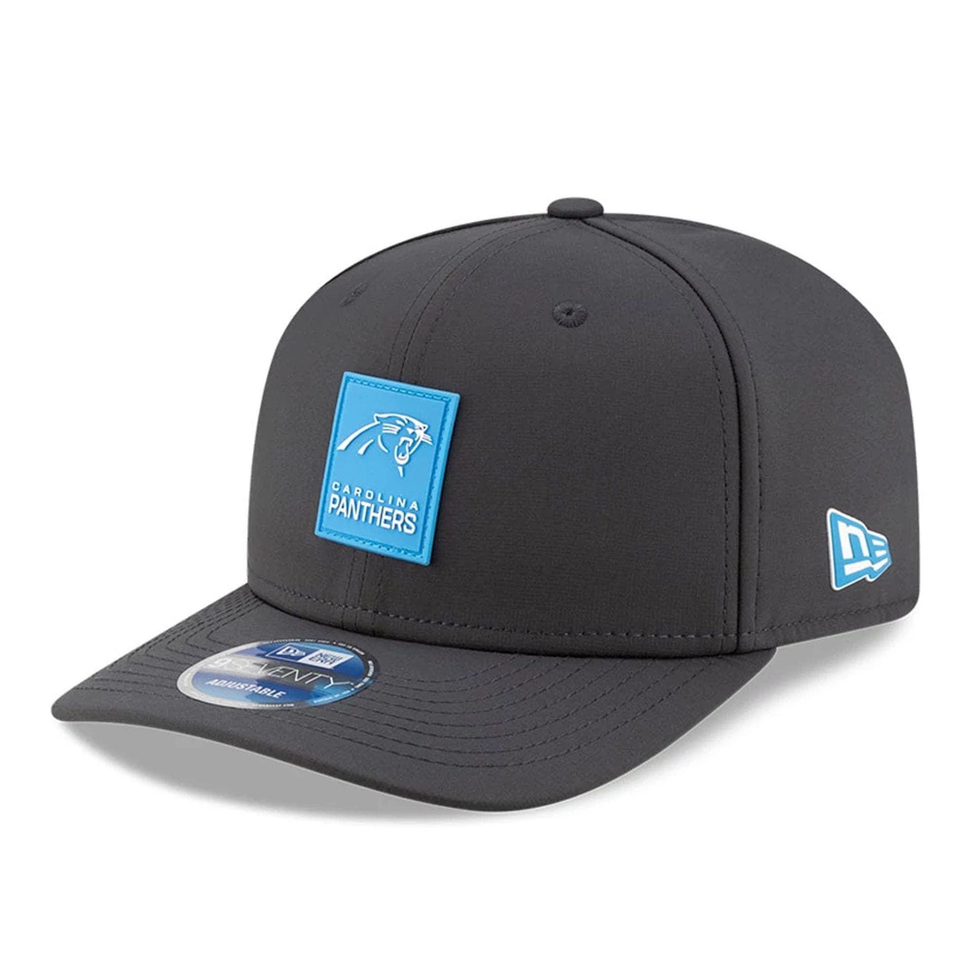 This is a Carolina Panthers NFL Sideline 2025 Charcoal 9SEVENTY Stretch Snap Adjustable Cap  1