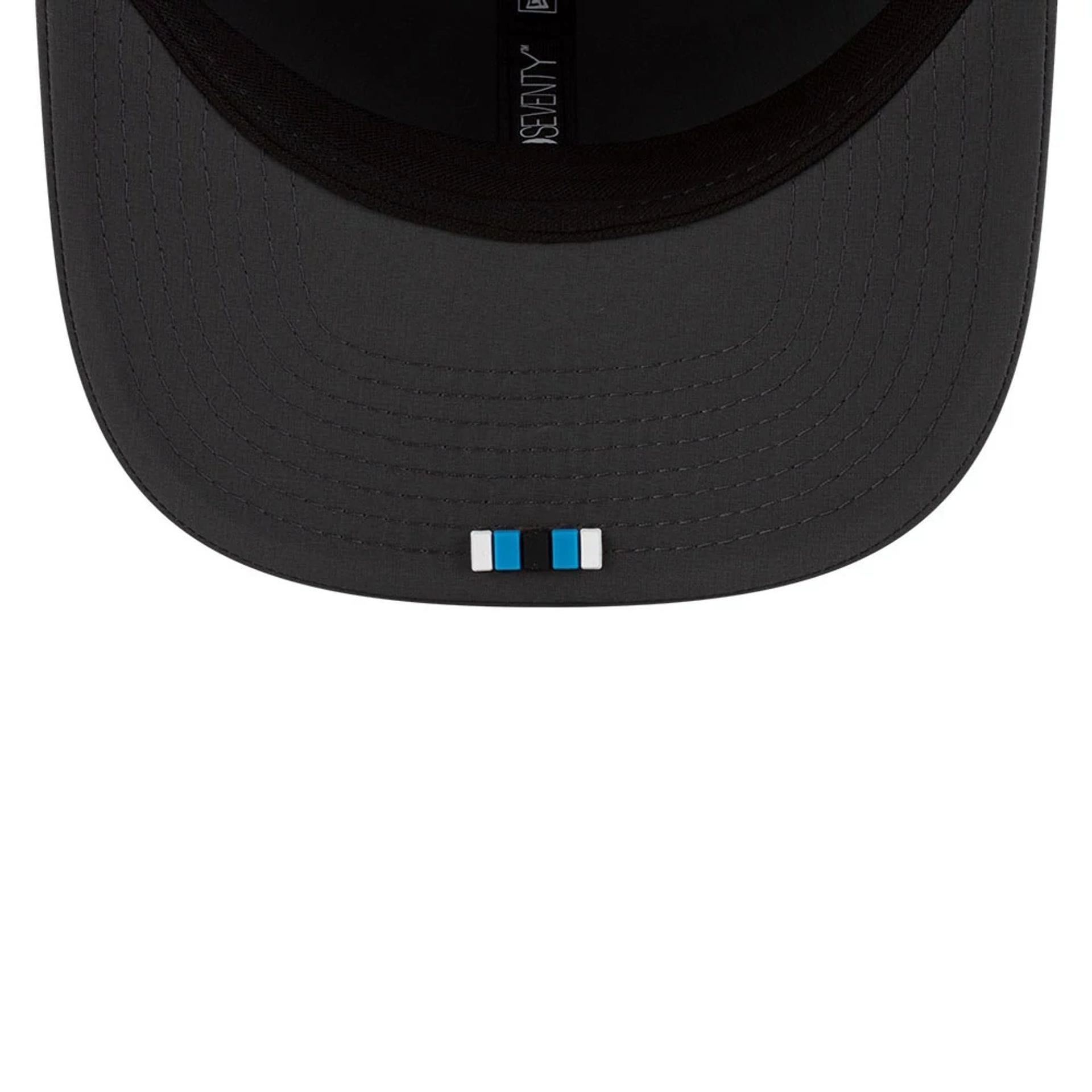 This is a Carolina Panthers NFL Sideline 2025 Charcoal 9SEVENTY Stretch Snap Adjustable Cap  2