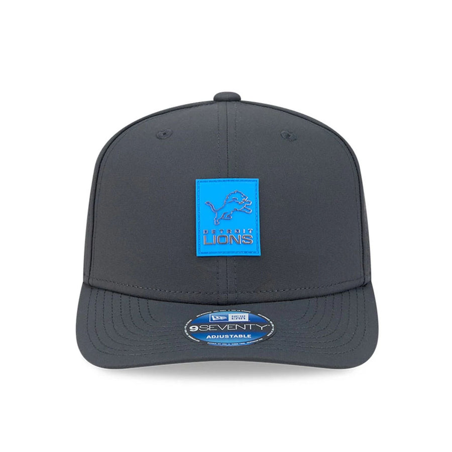 This is a Detroit Lions NFL Sideline 2025 Charcoal 9SEVENTY Stretch Snap Adjustable Cap 3