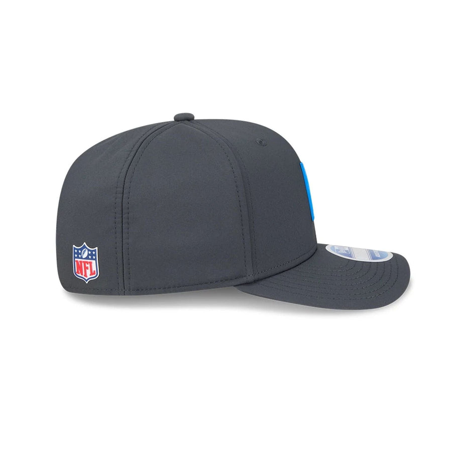 This is a Detroit Lions NFL Sideline 2025 Charcoal 9SEVENTY Stretch Snap Adjustable Cap 5