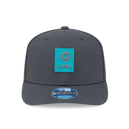 This is a Miami Dolphins NFL Sideline 2025 Charcoal 9SEVENTY Stretch Snap Adjustable Cap 3