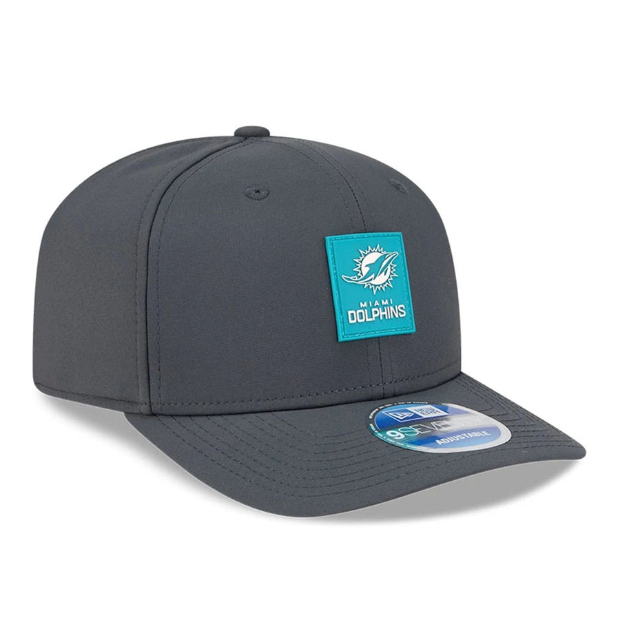 This is a Miami Dolphins NFL Sideline 2025 Charcoal 9SEVENTY Stretch Snap Adjustable Cap 4