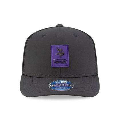 This is a Minnesota Vikings NFL Sideline 2025 Charcoal 9SEVENTY Stretch Snap Adjustable Cap 3
