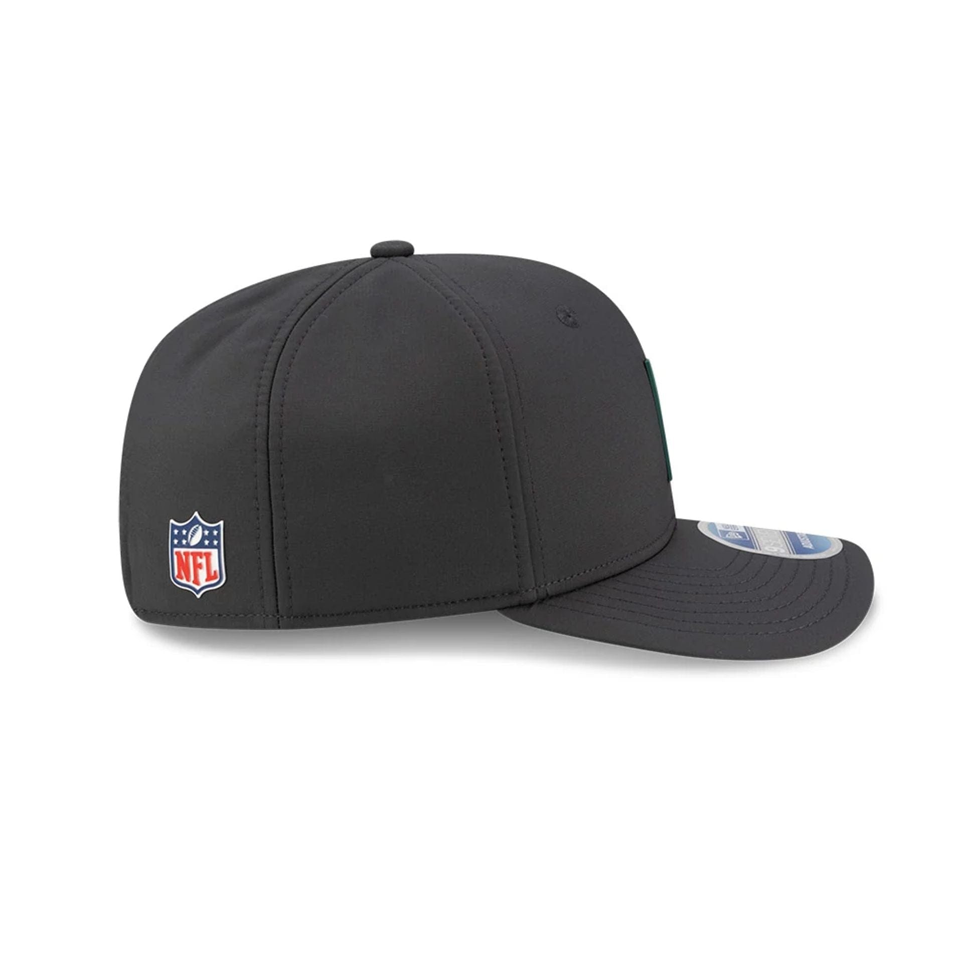 This is a New York Jets NFL Sideline 2025 Charcoal 9SEVENTY Stretch Snap Adjustable Cap 6