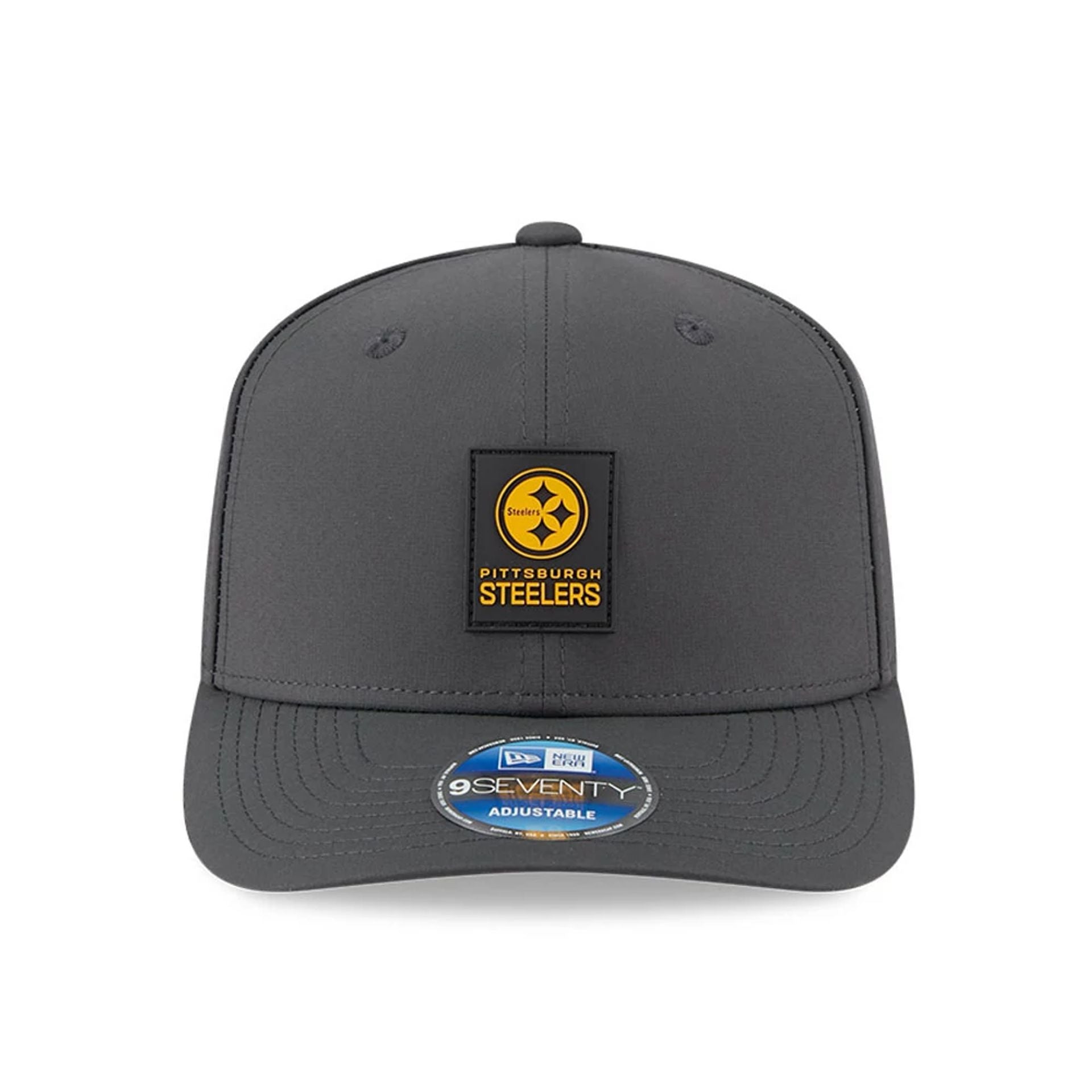This is a Pittsburgh Steelers NFL Sideline 2025 Charcoal 9SEVENTY Stretch Snap Adjustable Cap 3