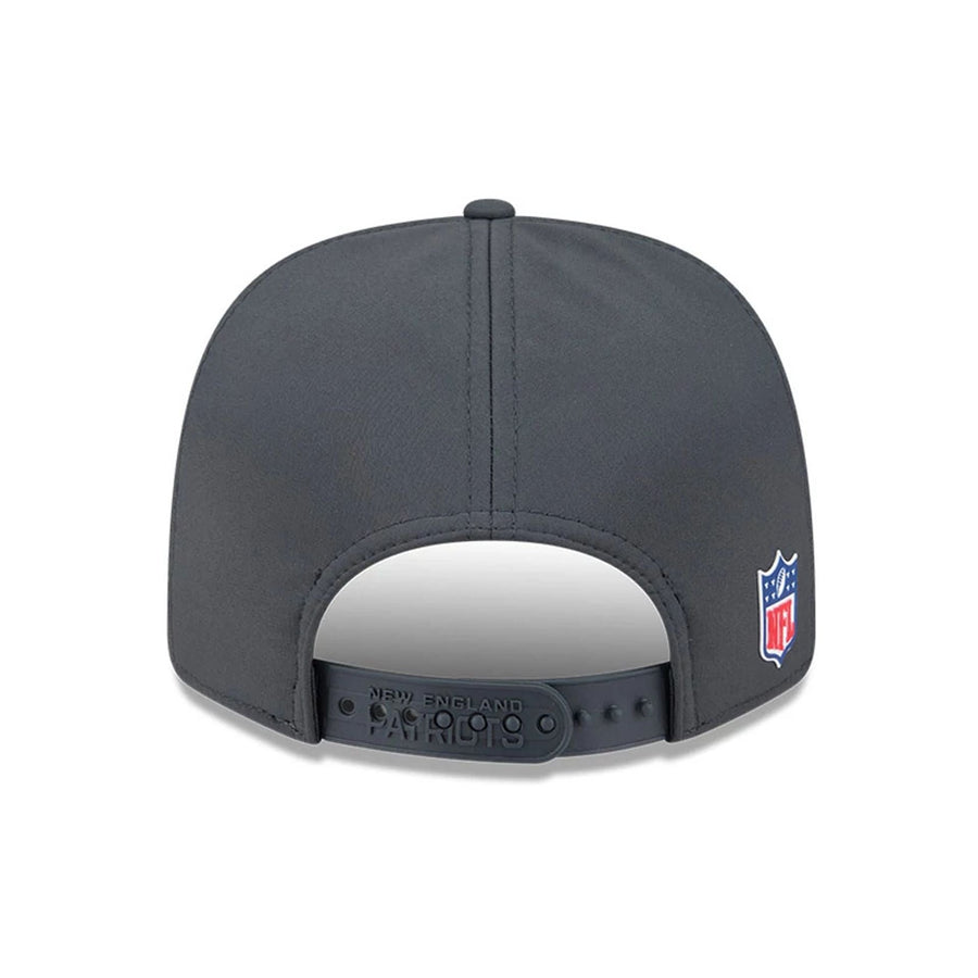 This is a New England Patriots NFL Sideline 2025 Charcoal 9SEVENTY Stretch Snap Adjustable Cap 7