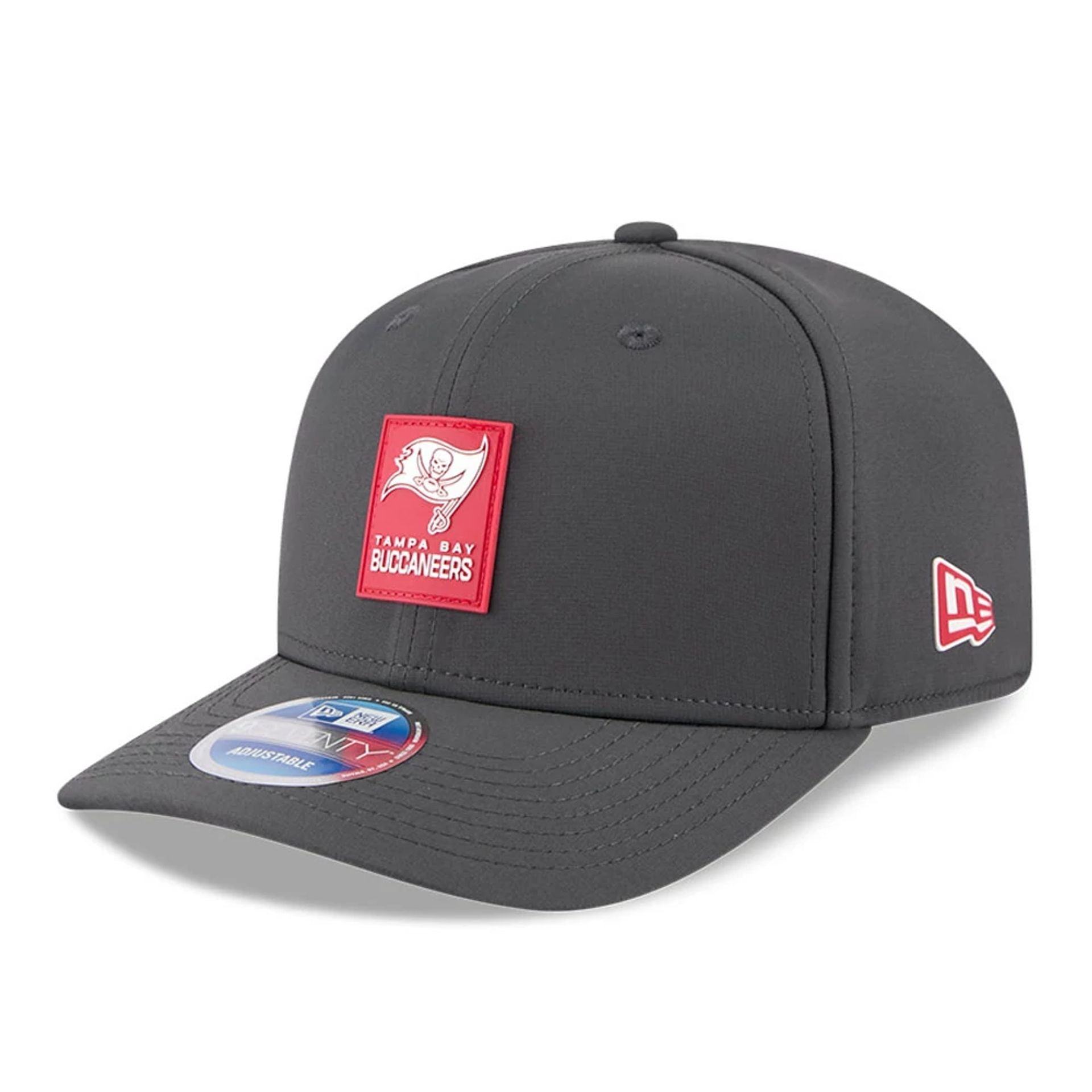 This is a Tampa Bay Buccaneers NFL Sideline 2025 Charcoal 9SEVENTY Stretch Snap Adjustable Cap 4