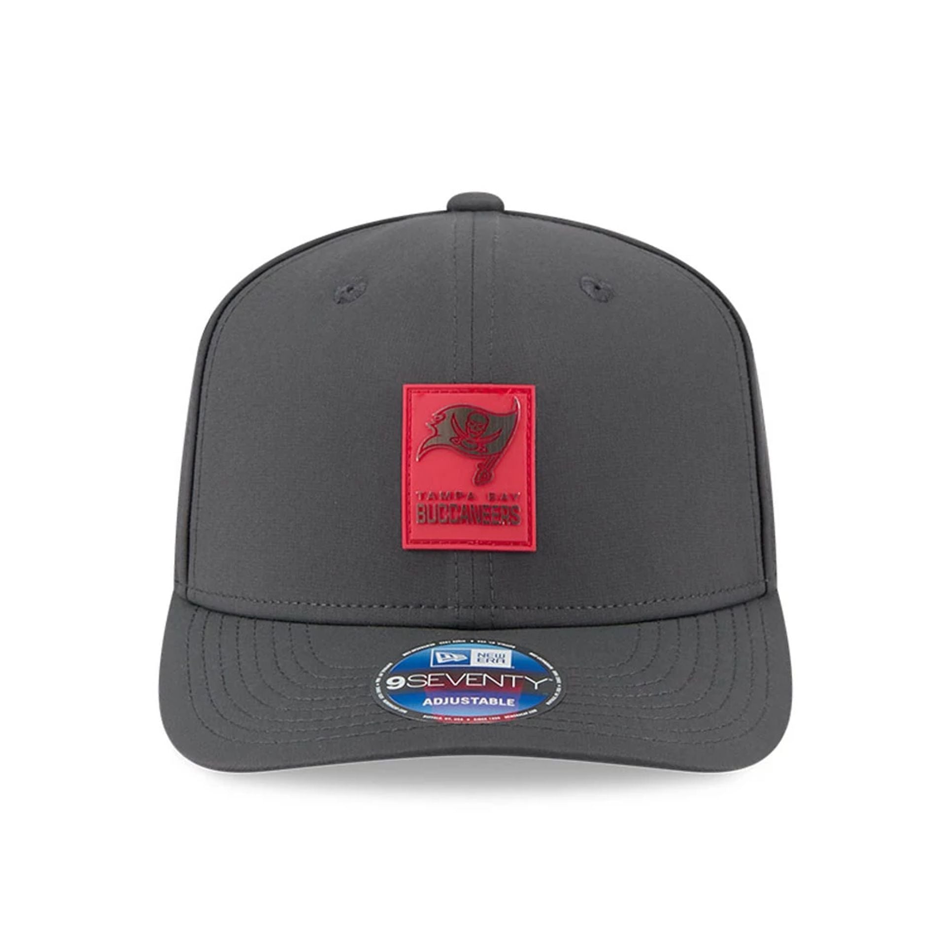 This is a Tampa Bay Buccaneers NFL Sideline 2025 Charcoal 9SEVENTY Stretch Snap Adjustable Cap 3