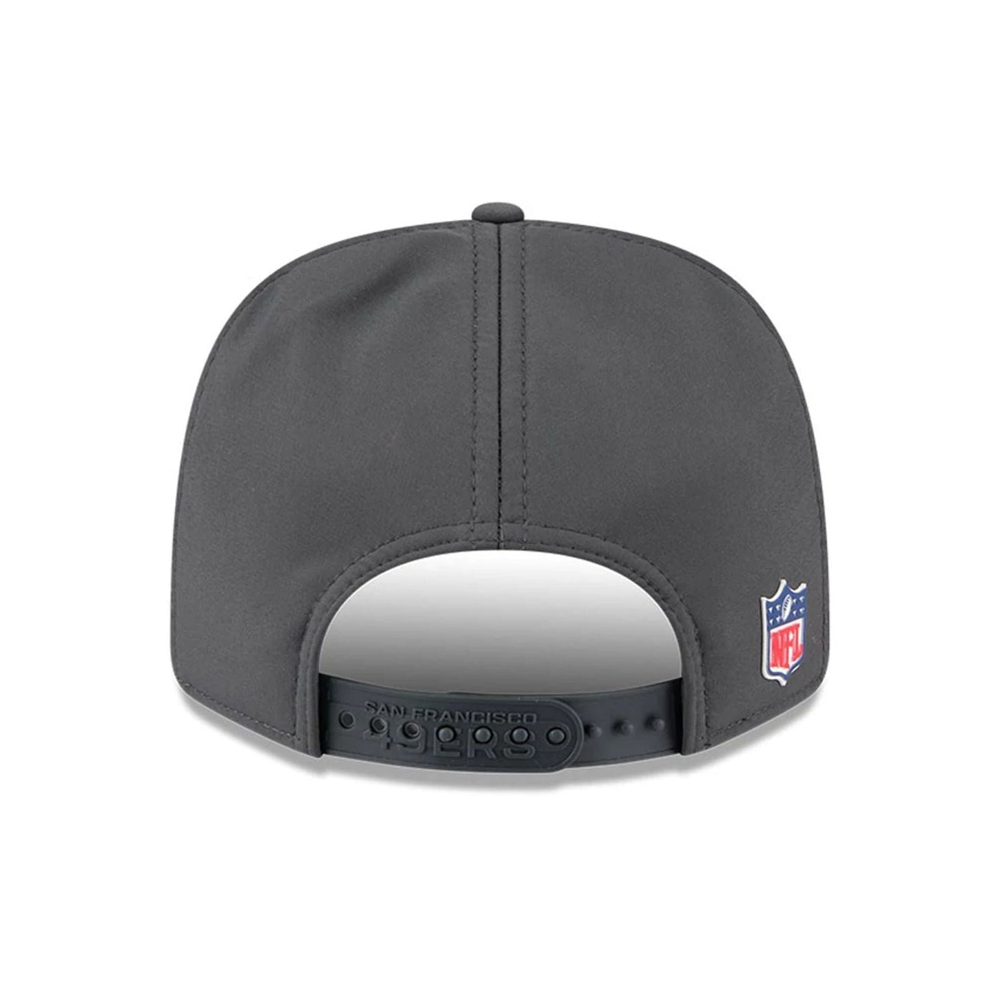 This is a San Francisco 49ers NFL Sideline 2025 Charcoal 9SEVENTY Stretch Snap Adjustable Cap 7