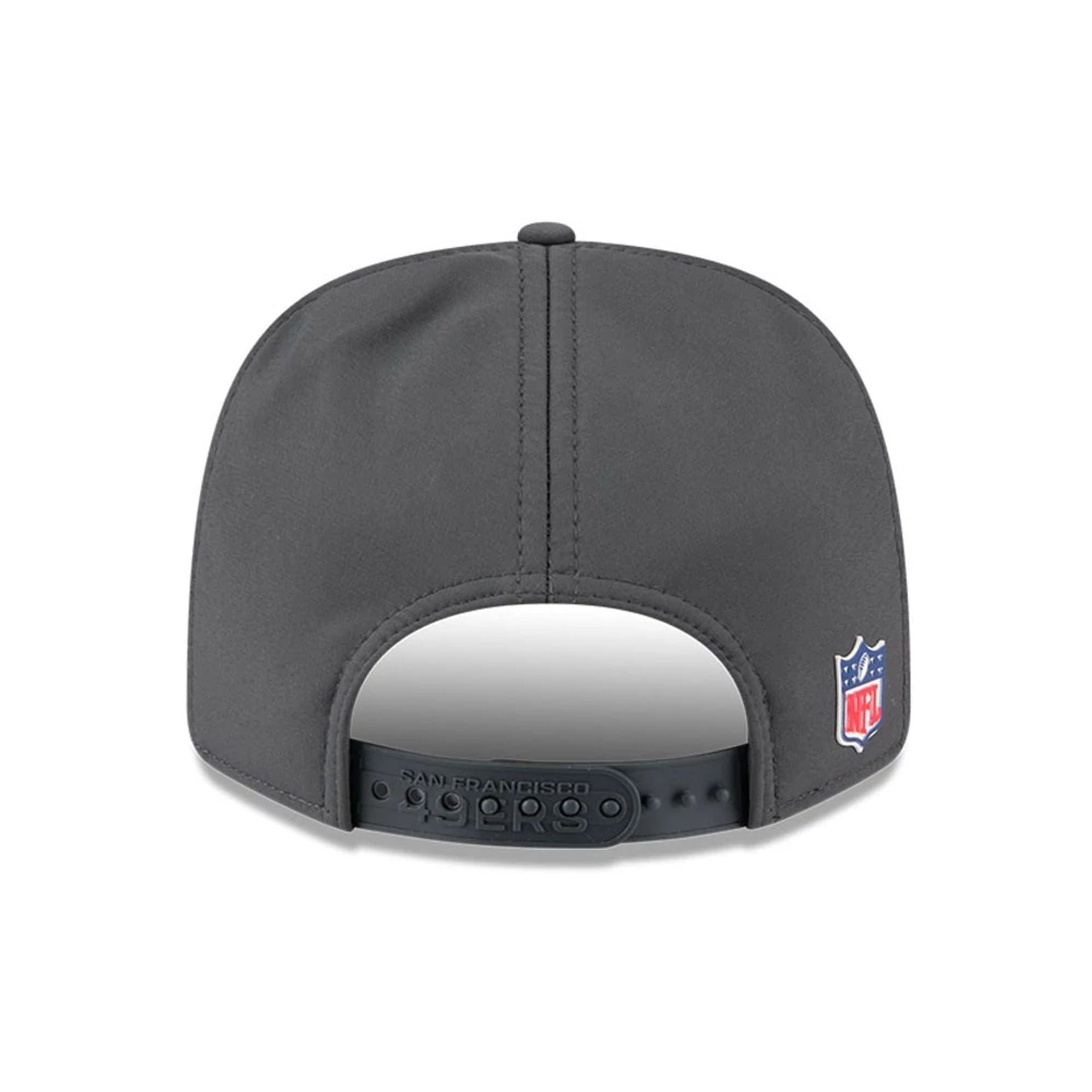 This is a San Francisco 49ers NFL Sideline 2025 Charcoal 9SEVENTY Stretch Snap Adjustable Cap 7