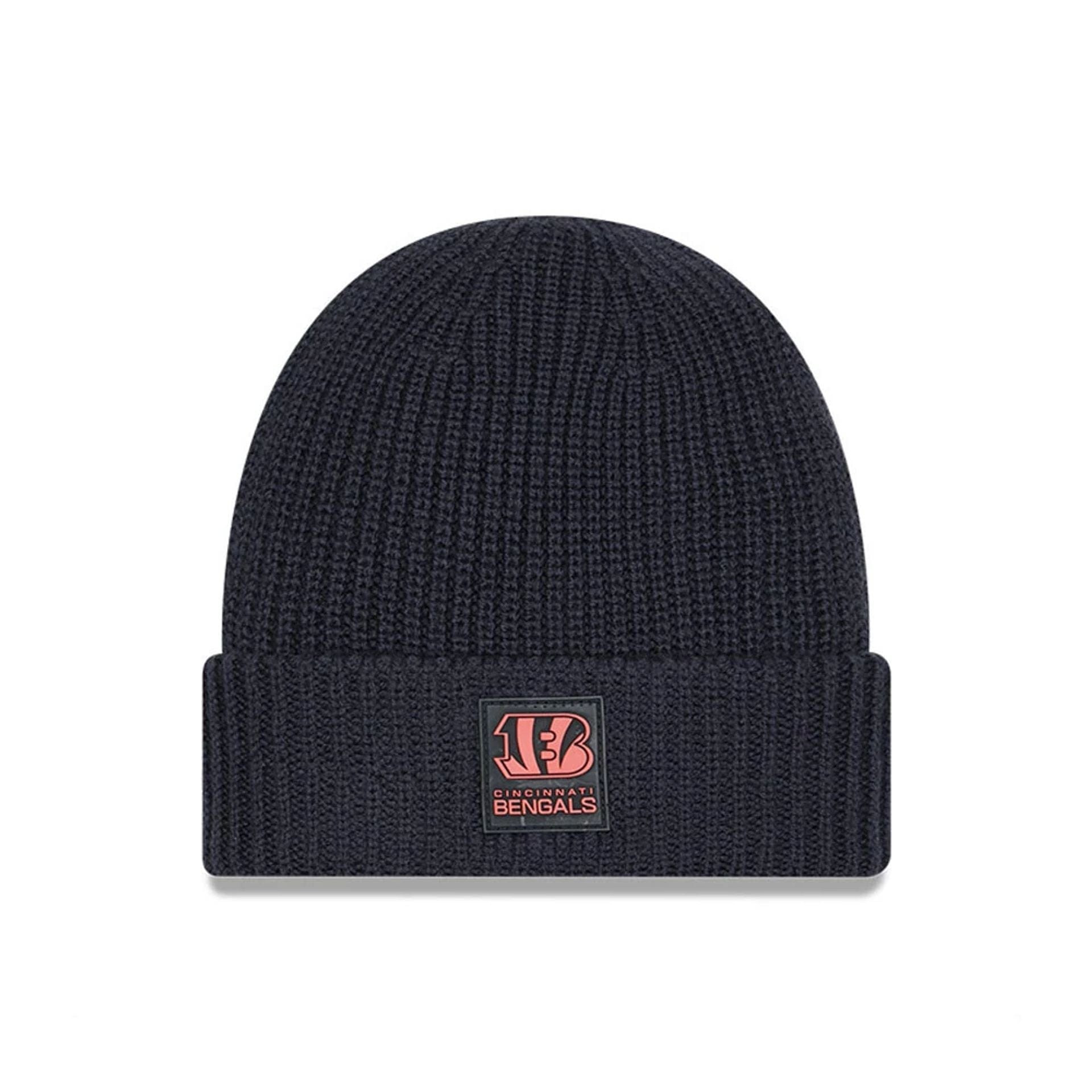 This is a Cincinnati Bengals NFL Sideline 2025 Charcoal Cuff Knit Beanie Hat 1