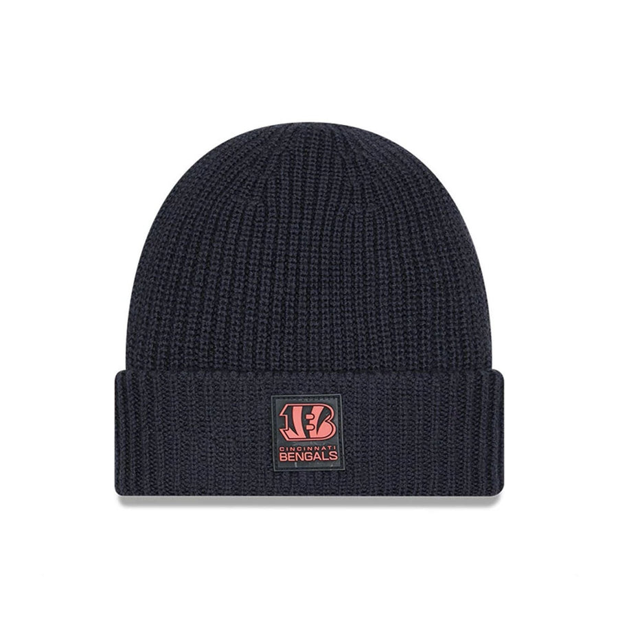 This is a Cincinnati Bengals NFL Sideline 2025 Charcoal Cuff Knit Beanie Hat 1